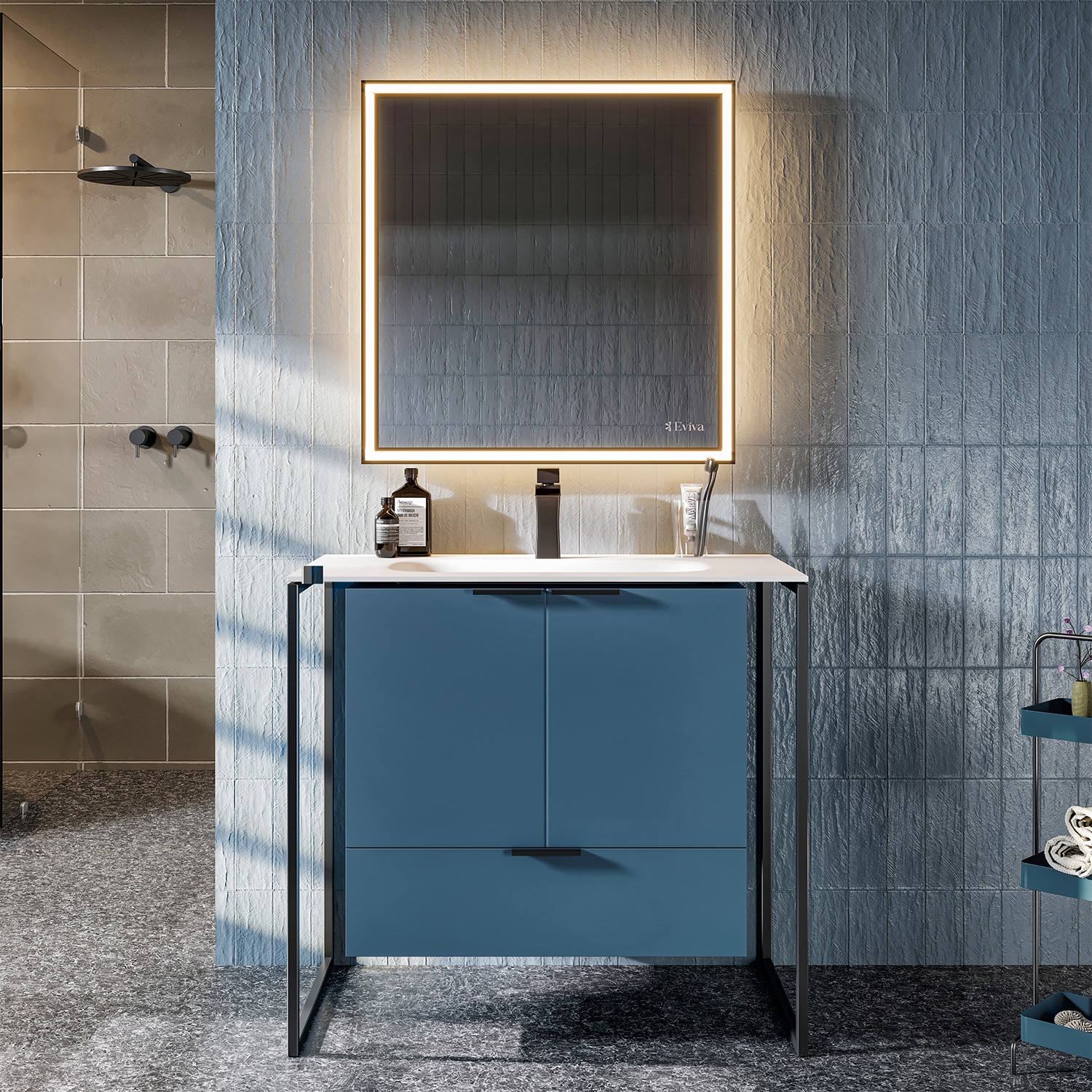 Eviva 31-in Teal Single Sink Floating Bathroom Vanity with White