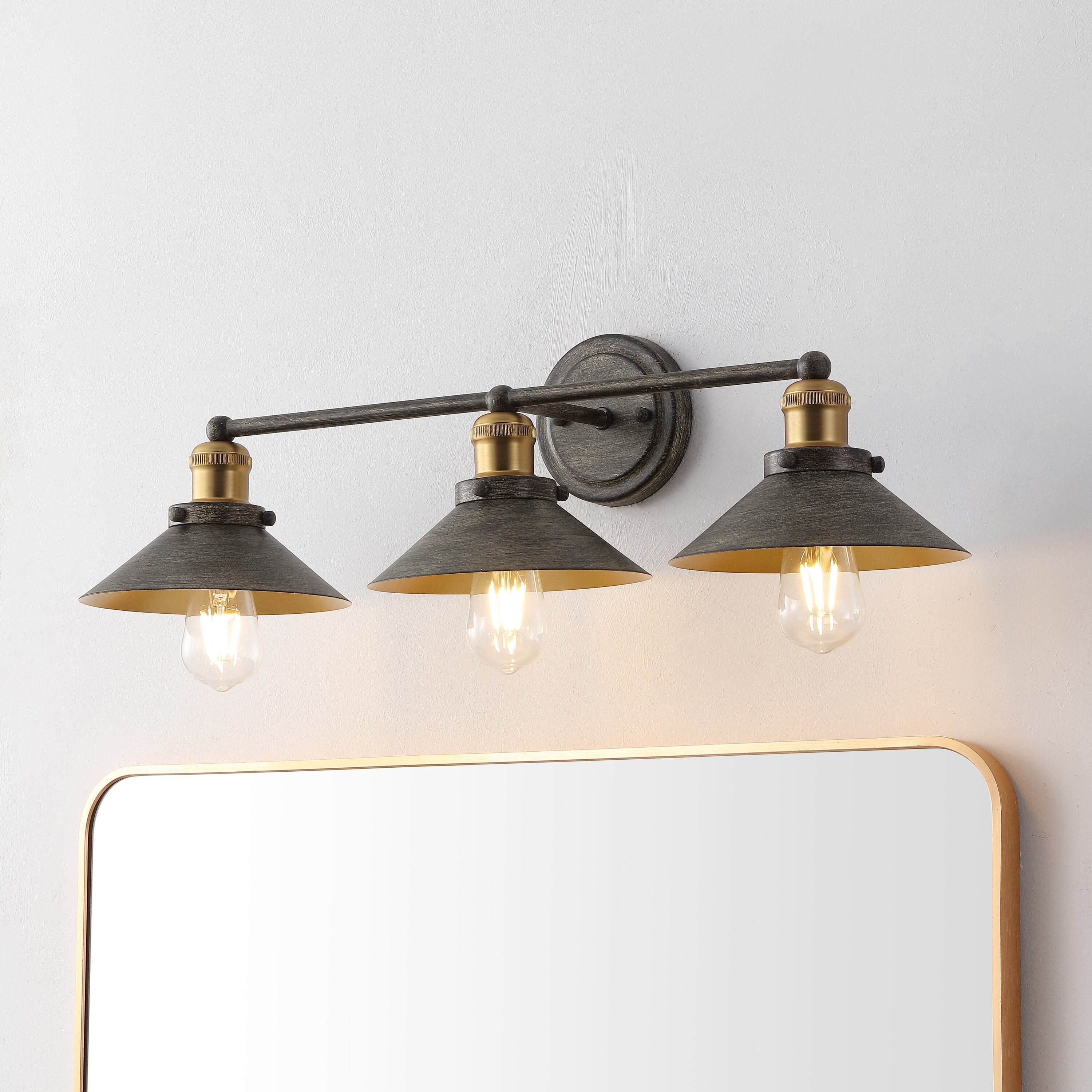 JONATHAN  Y JYL7428D July Industrial Metal 26.50-in 3 -Light Polished Gray Farmhouse Vanity light