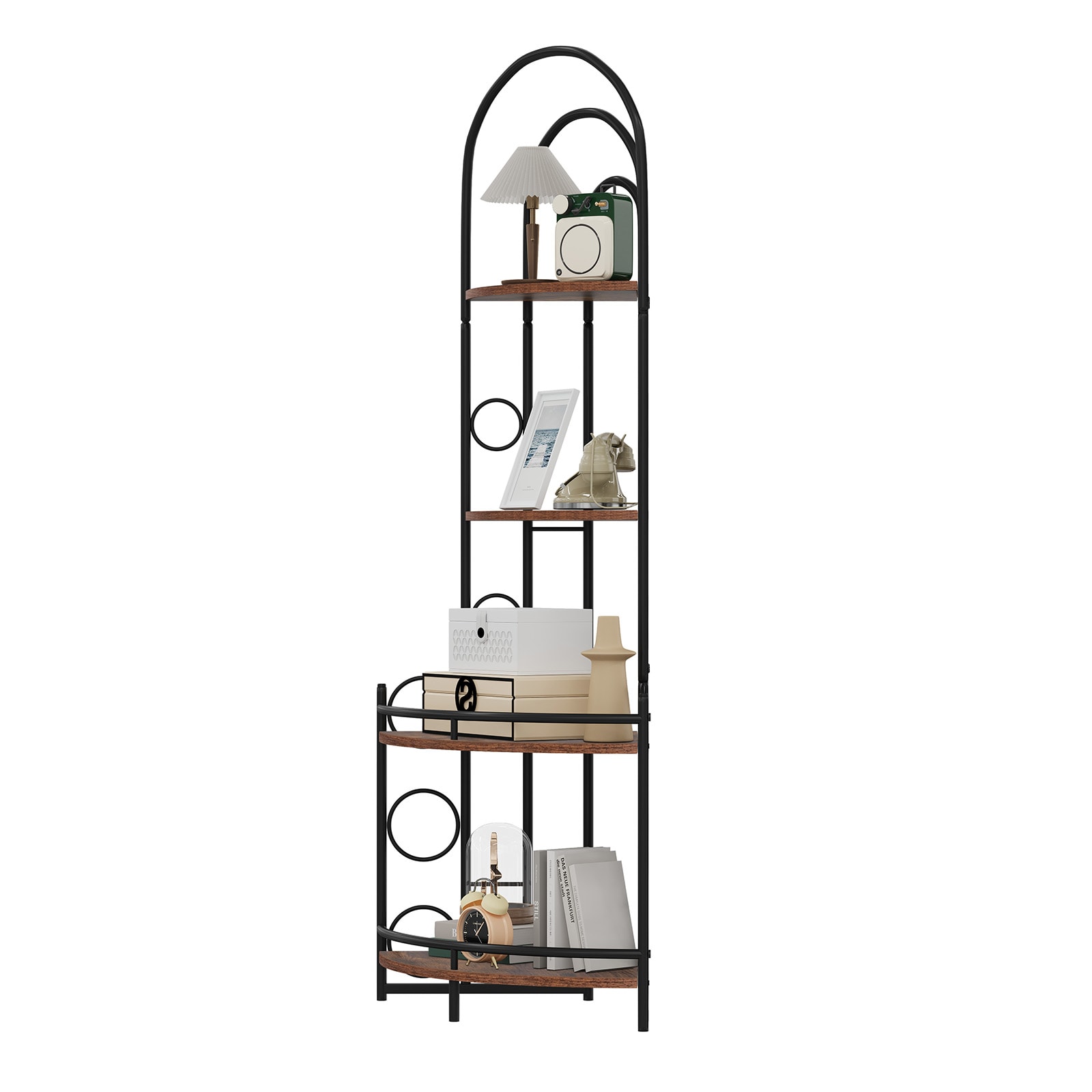 Maocao Hoom BH43559 Antique brown Metal 4 -Shelf Corner Bookcase ( 15.24-in W x 59.49-in H x 21.85-in D ) Finished