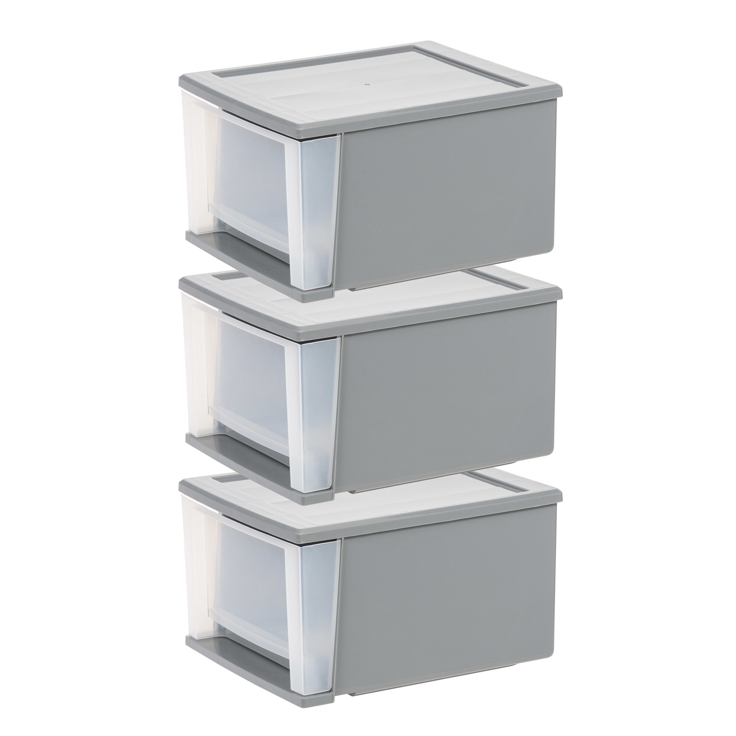 IRIS 3-Pack Gray Stackable Plastic Storage Drawer 8.39-in H x 14.25-in W x  12.05-in D