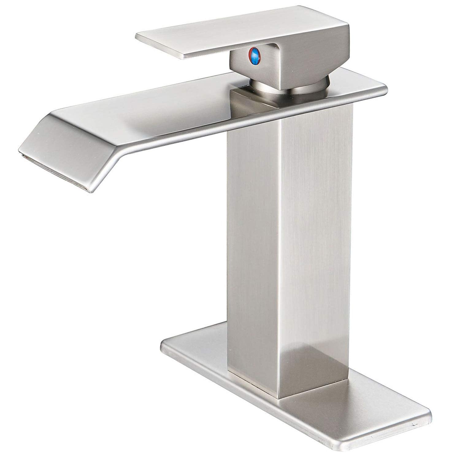 BWE A-96004N Brushed Nickel Single hole 1-handle WaterSense Waterfall Commercial/Residential Handle Bathroom Sink Faucet with Deck Plate