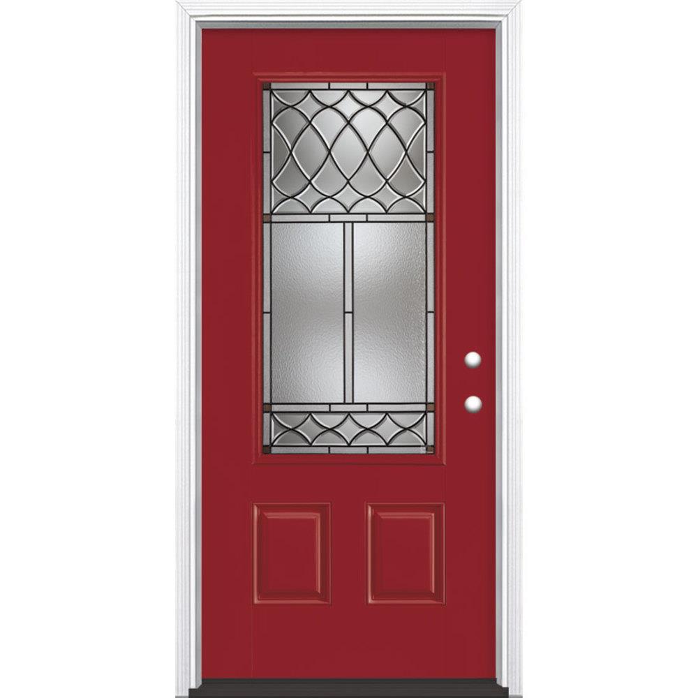 Masonite Sheldon 36 In X 80 In Fiberglass 3 4 Lite Right Hand Inswing Roma Red Painted Prehung