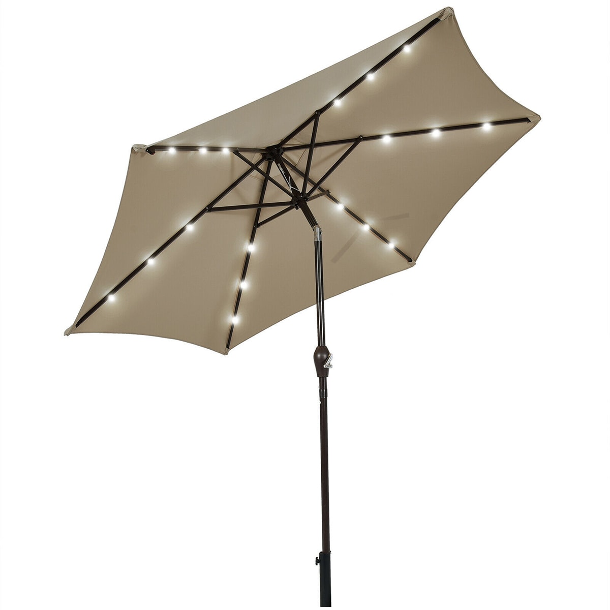 WELLFOR DOJN70705CF 9-ft Steel Tan Market Patio Umbrella with Lights