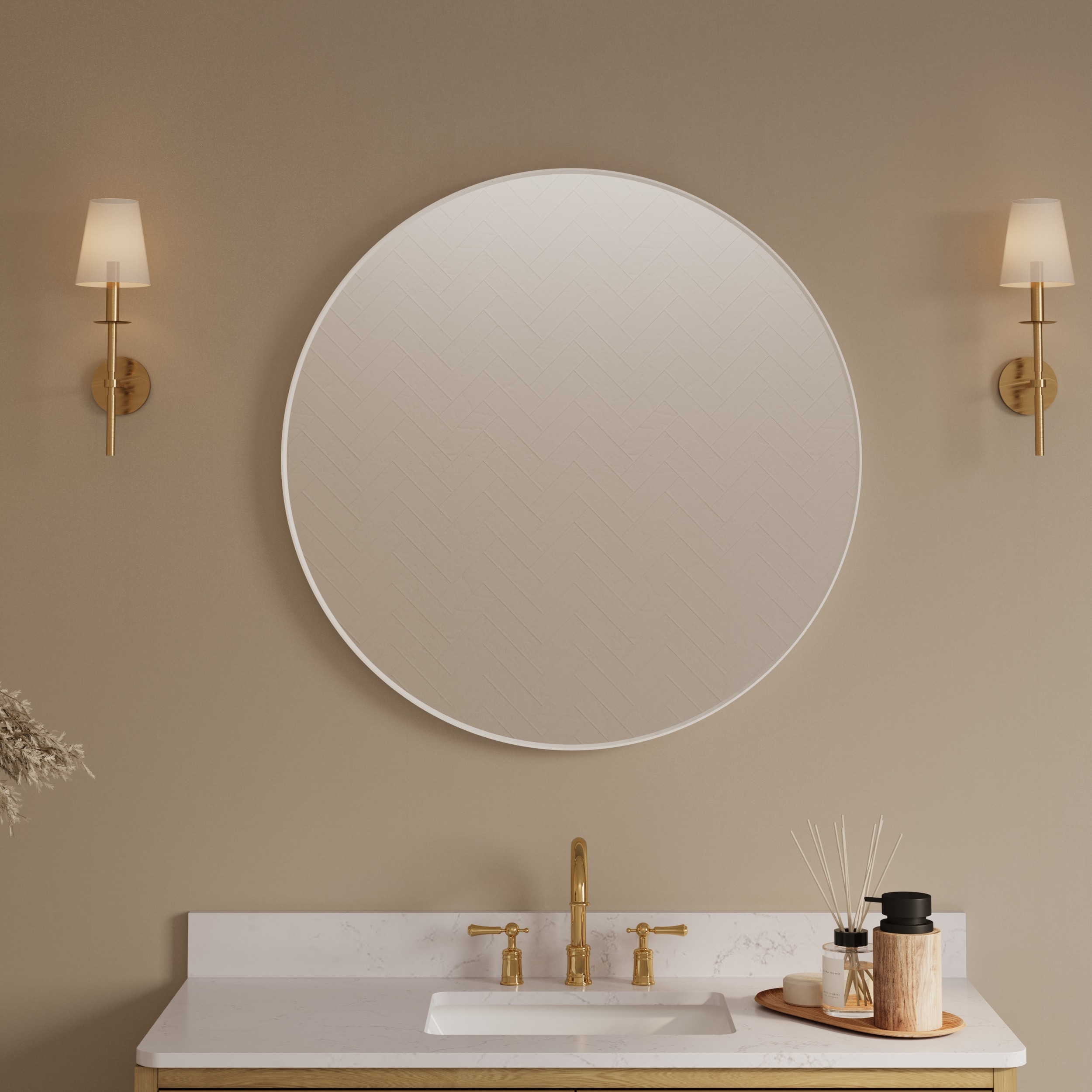 Forclover ASM-M0126R 36-in x 36-in Framed Round Bathroom Vanity Mirror (White)