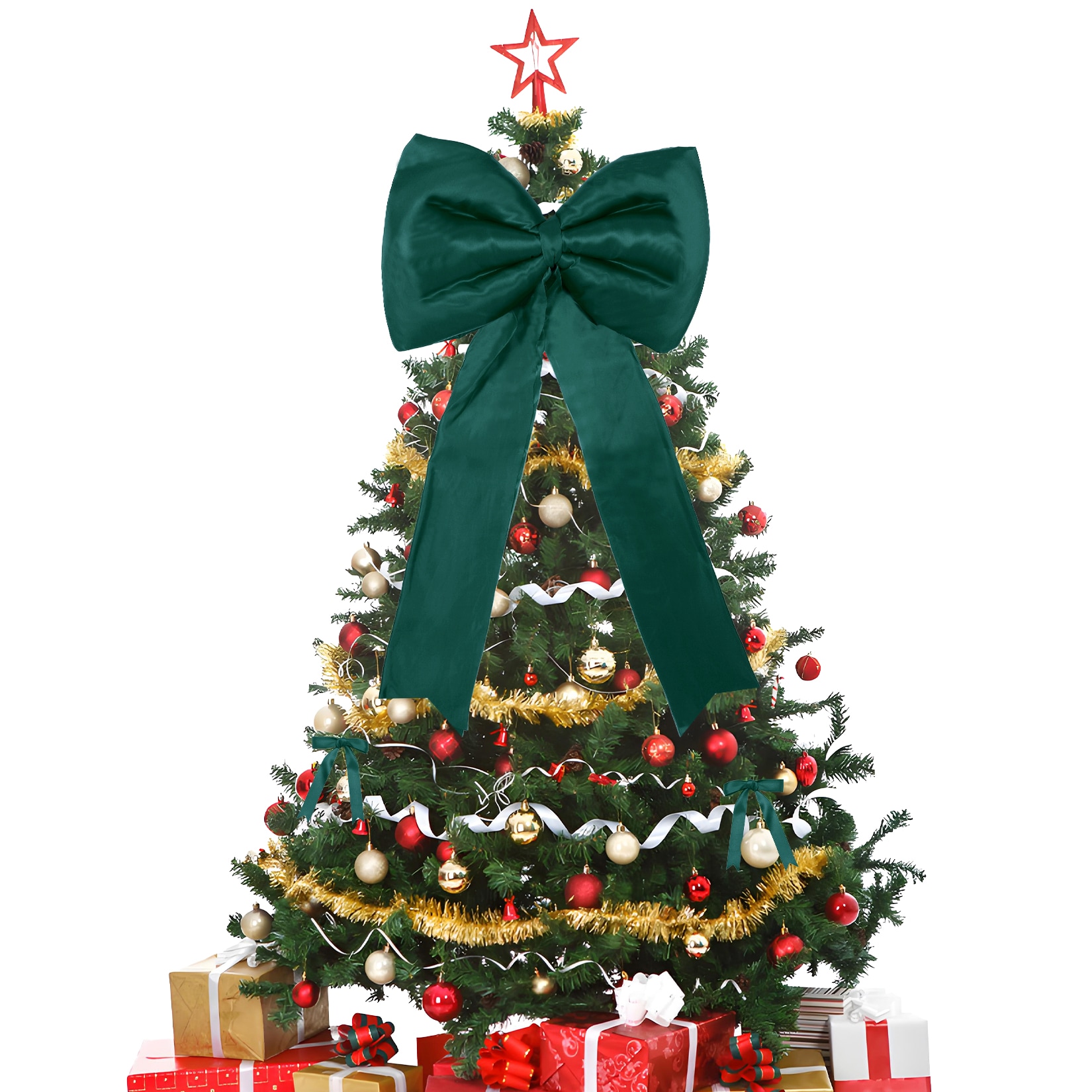 Garvee 25 Piece Wired Satin Christmas Tree Leader Bow Set  with 24 Short Ribbon Bows for Xmas Tree Wreath Indoor Outdoor Holiday