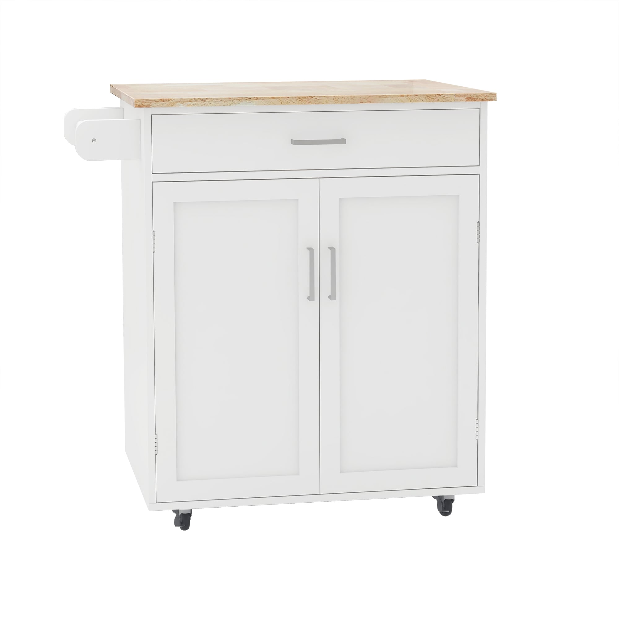 Clihome White Composite Base with Wood Top Rolling Kitchen Island (17.72-in x 32.87-in x 36.02-in)