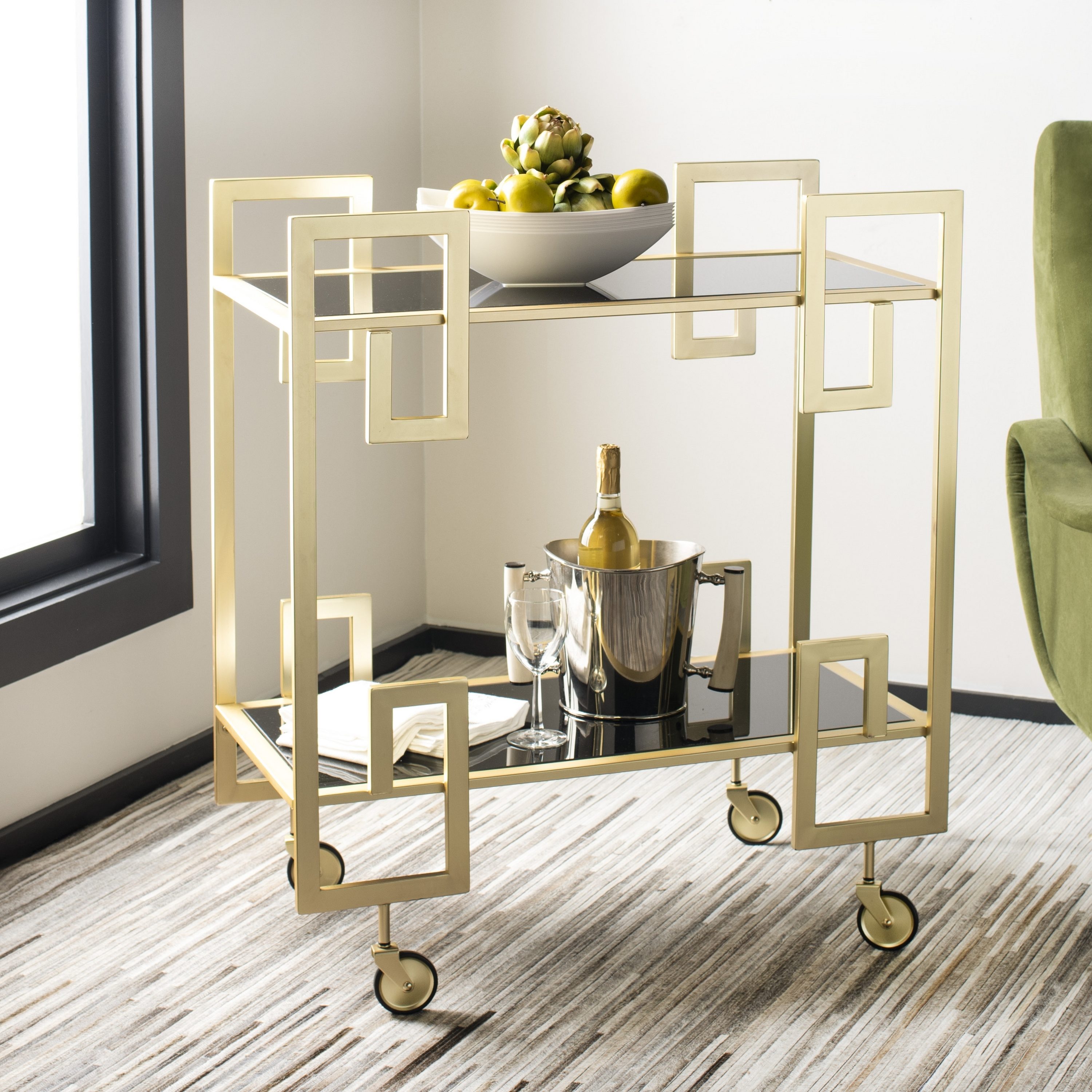 Safavieh Gold Metal Base with Glass Top Kitchen Cart (31.3-in x 16-in x 33-in)