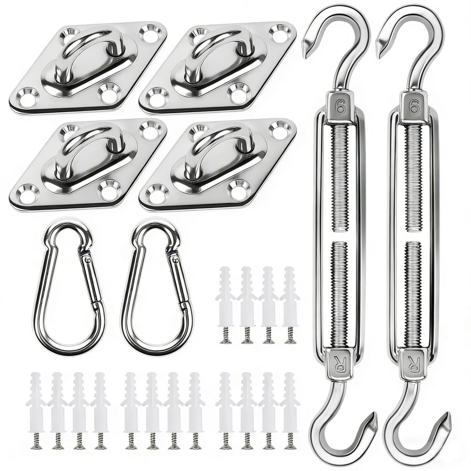 Angel Sar 6in 40-Piece Stainless Steel Clear Shade Sail Hardware Kit Waterproof Outdoor Sun Sail Accessories