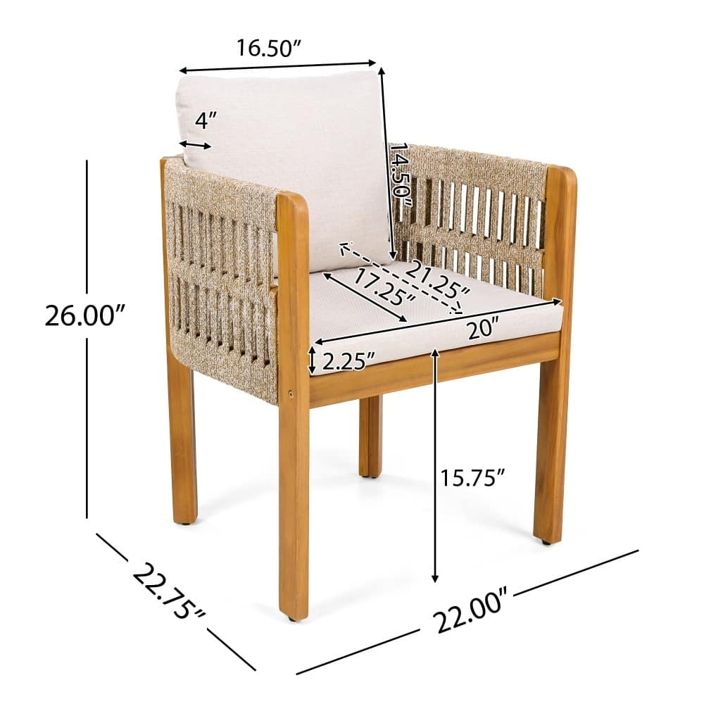Coolbibila 2 Piece Waterproof Cushioned Brown Finish Acacia Wood Patio ...