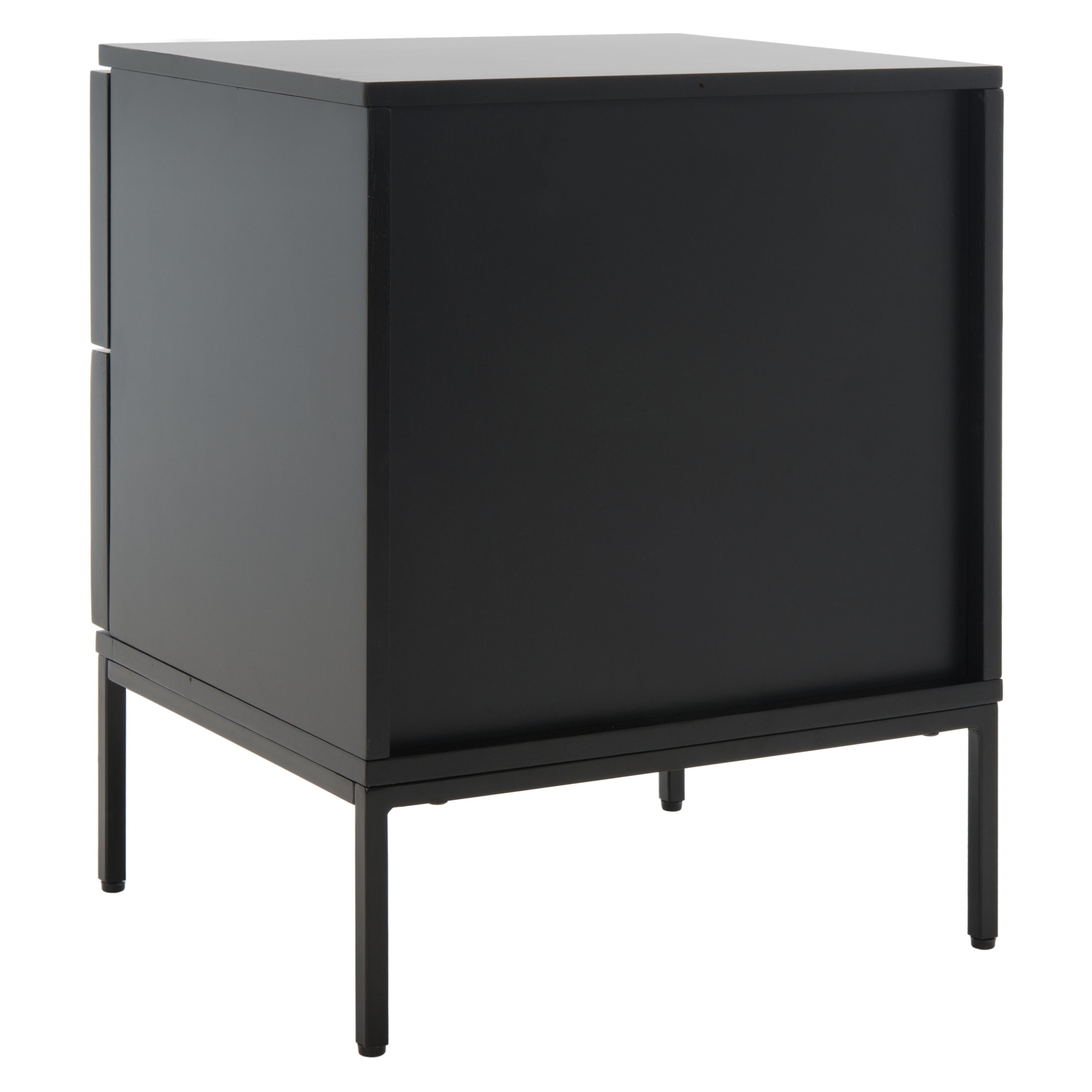 Zadie Black 2-Drawer Rattan Nightstand with Iron Legs