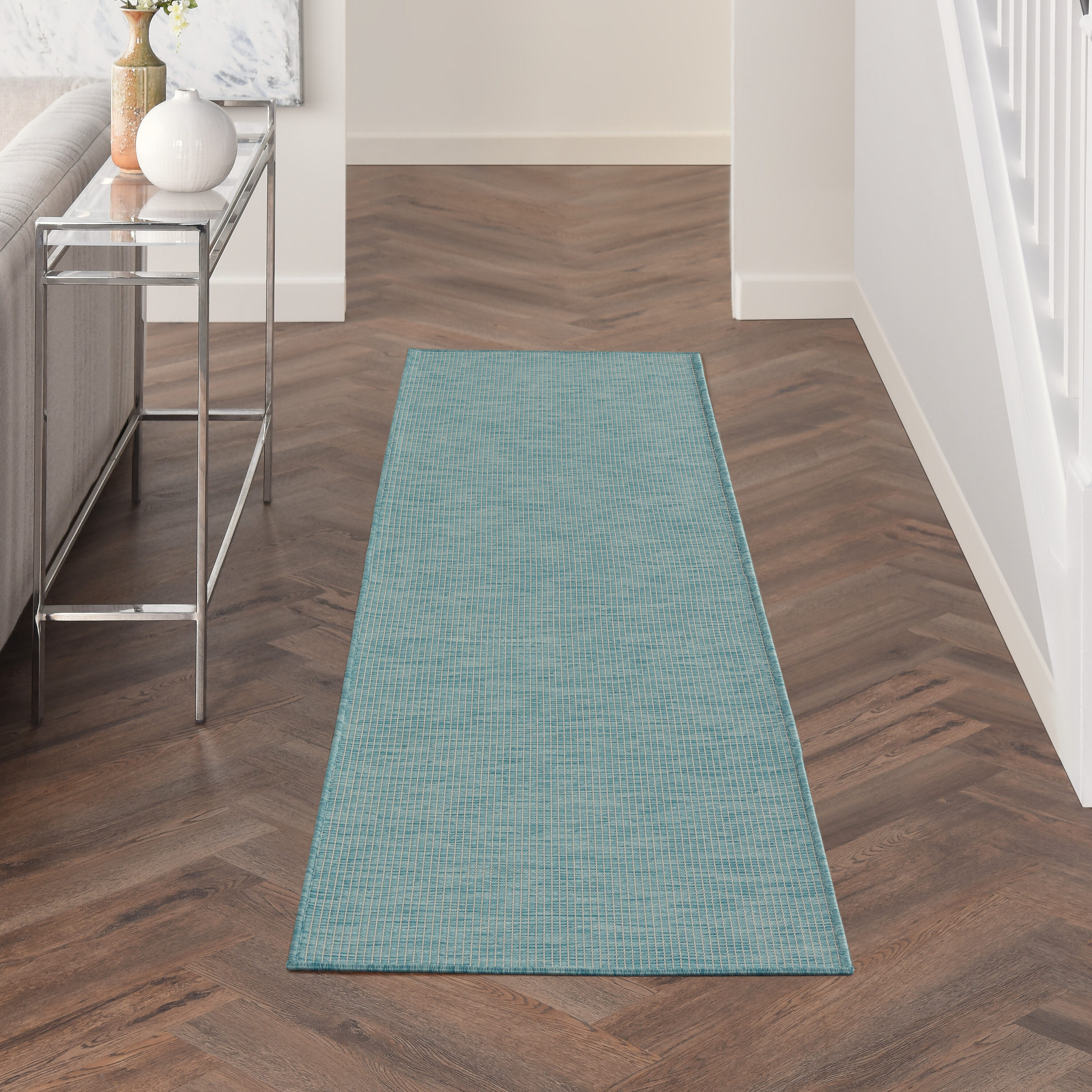 Nourison 99446790668 Positano 2 x 8 (ft) Loomed Polypropylene Aqua Rectangular Indoor/Outdoor Solid Runner rug