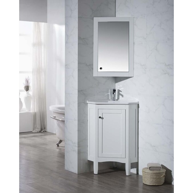 White Single Sink Bathroom Vanity With, Corner Sink Bathroom Vanity