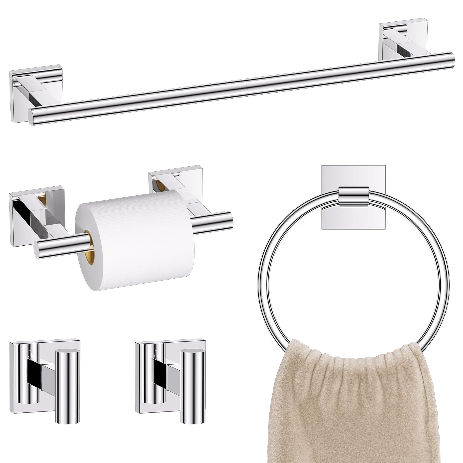 Lovav - Polished Chrome 5pieces Stainless Steel Bathroom Hardware Set Wall Mounted Towel Bar Toil...