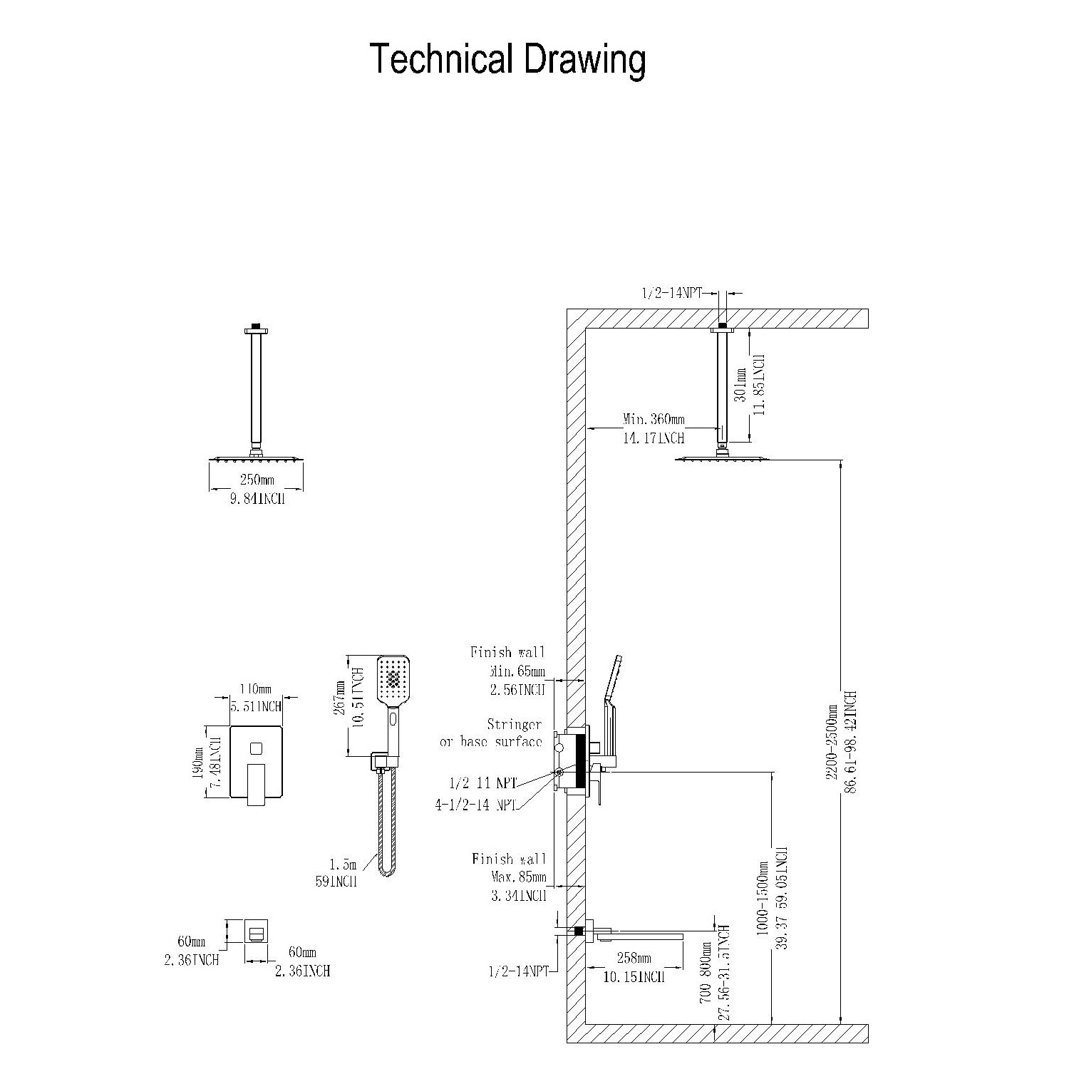 Maincraft HHK103CH Showerhead-Bar-Panels - View #6