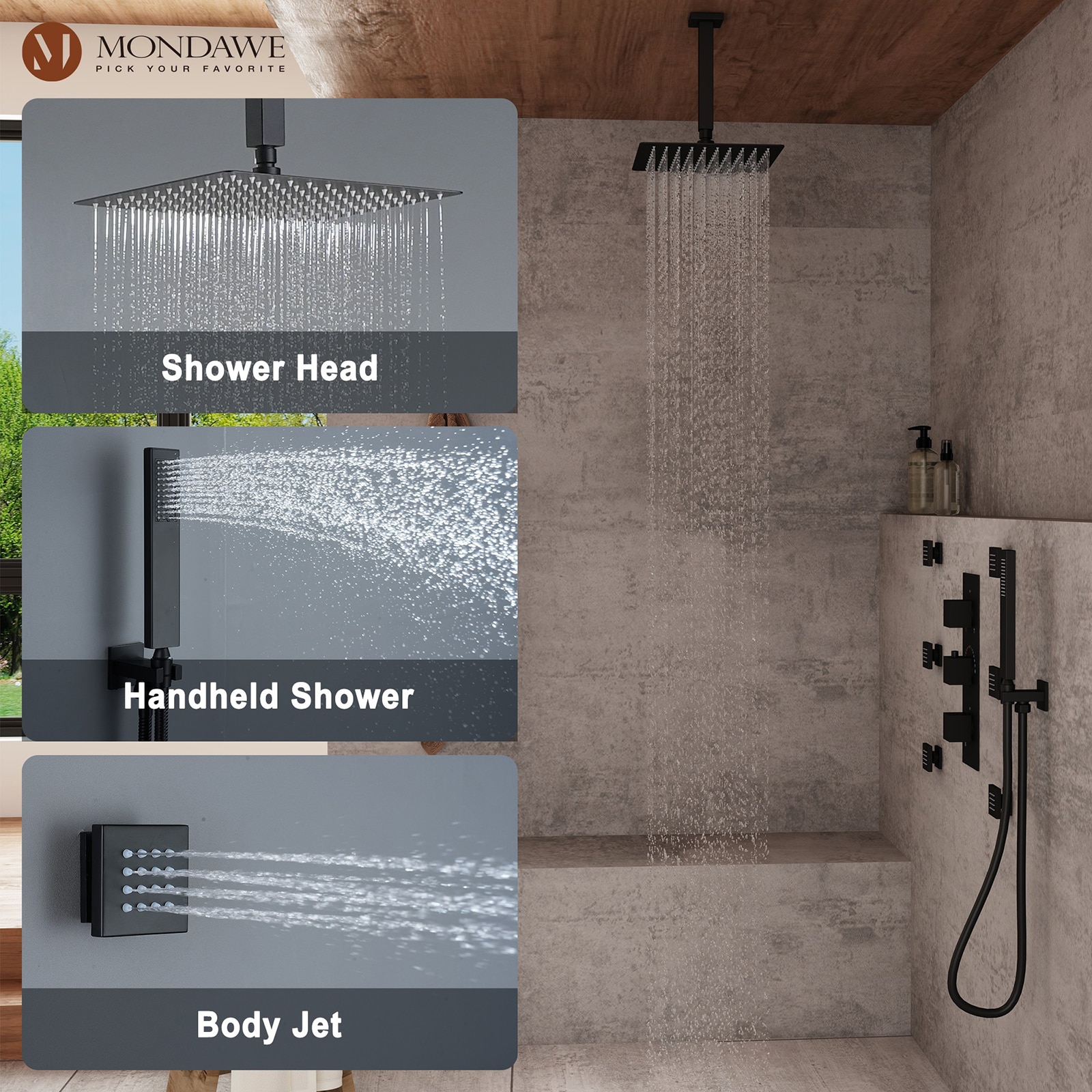 Mondawe WF6823-12BG Showerhead-Bar-Panels - View #6