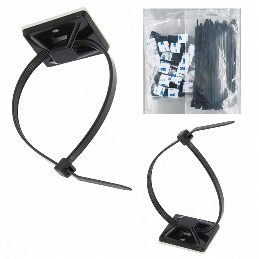 Etokfoks  6 in UV Resistant Nylon Cable Zip Tie Black 100 Pack Strong Self Adhesive Wire Clips Mounts Outdoor Weatherproof