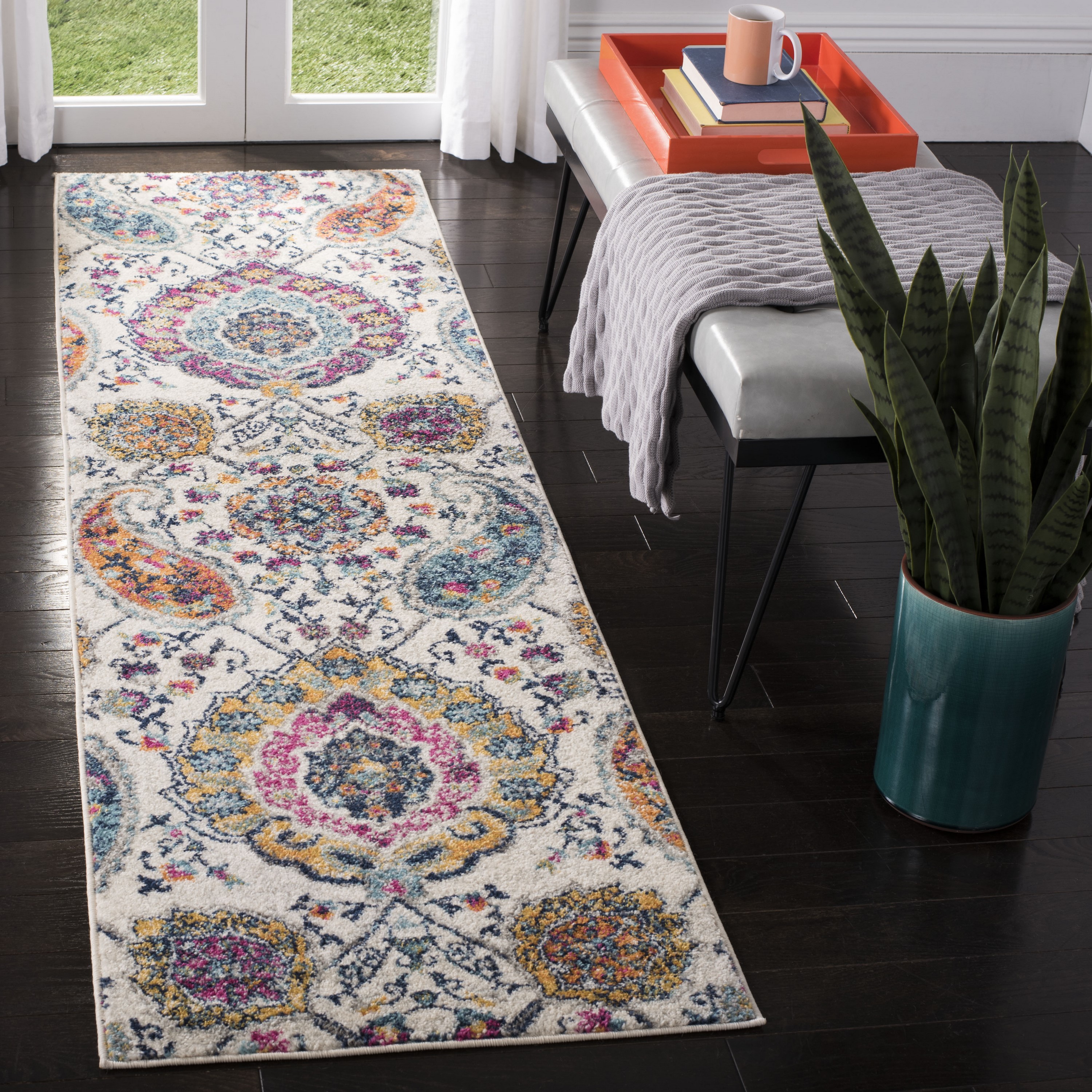 Safavieh MAD600B-28 Madison Abbey 2 x 8 (ft) Loomed Synthetic Cream/Multi Rectangular Indoor Floral/Botanical Bohemian/Eclectic Runner rug