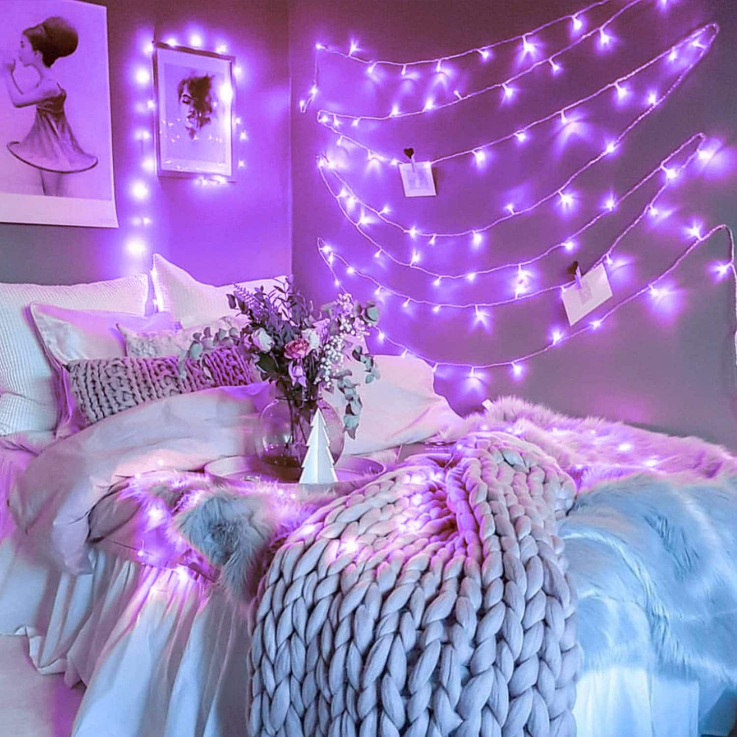 Vrbgify Purple Christmas Lights 66ft 200 LED Indoor Outdoor String