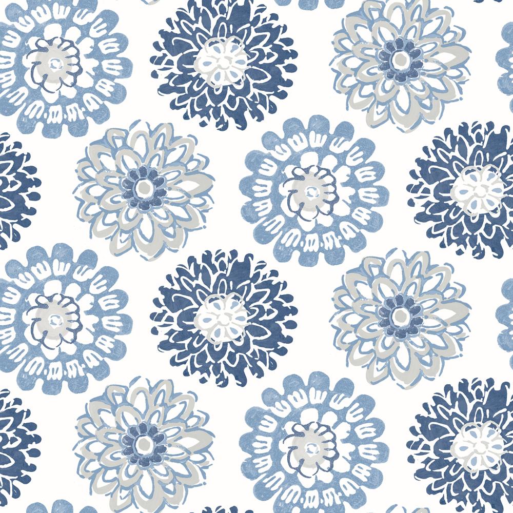 Chesapeake 3120-13705 Sanibel 56.4-Sq. Feet Blue Non-woven Floral Prepasted Water Activated Paste Wallpaper