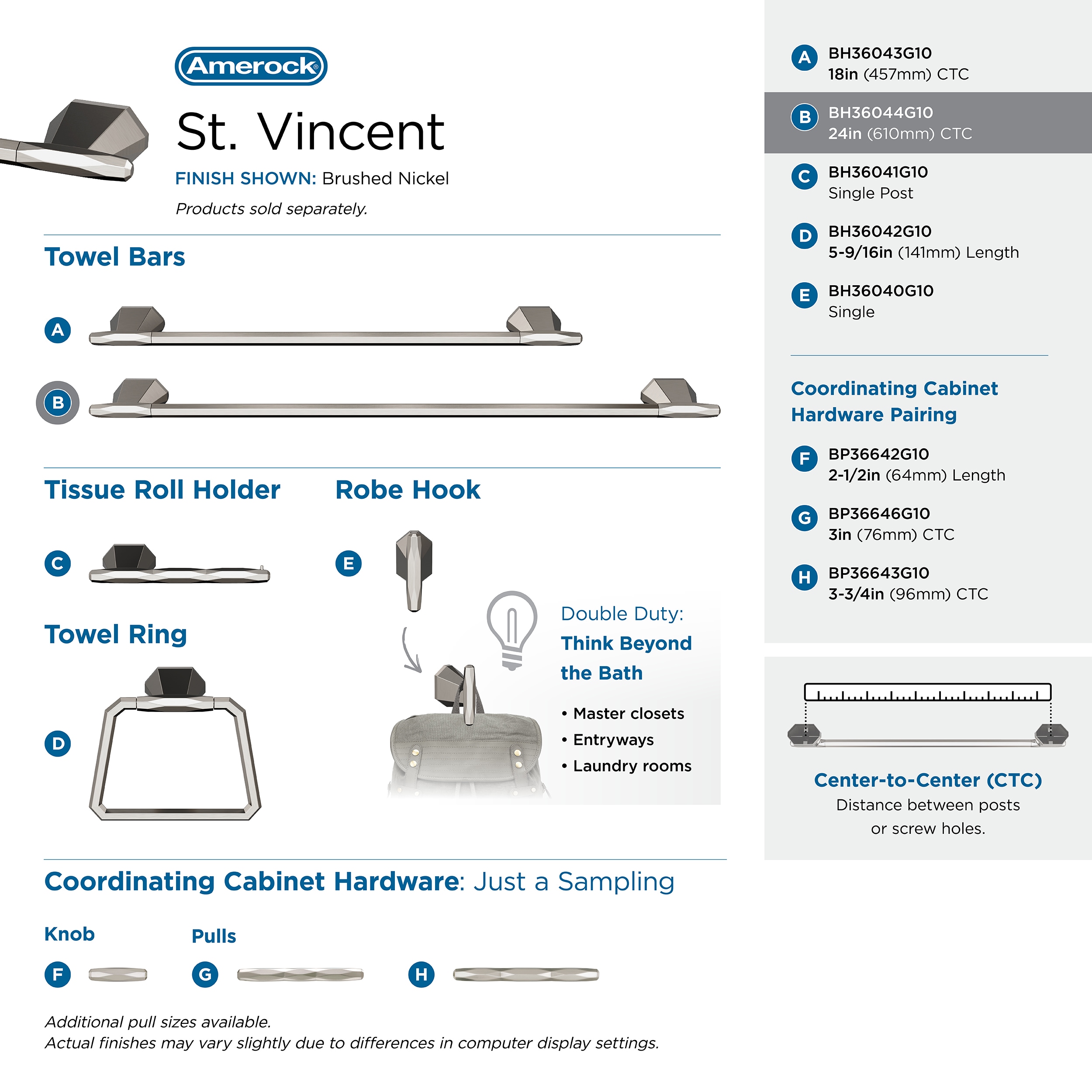 St. Vincent Brushed Nickel 24 inch Wall Mounted Towel Bar