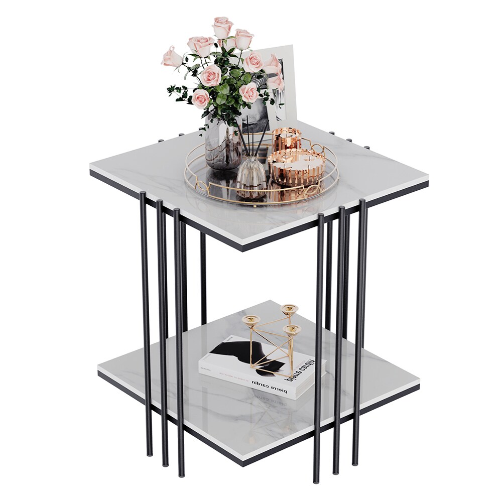LUVODI JJ-XZ178-BK 17.5-Inches W x 21.8-Inches H Grey Stone Square Modern End Table with Storage Assembly Required