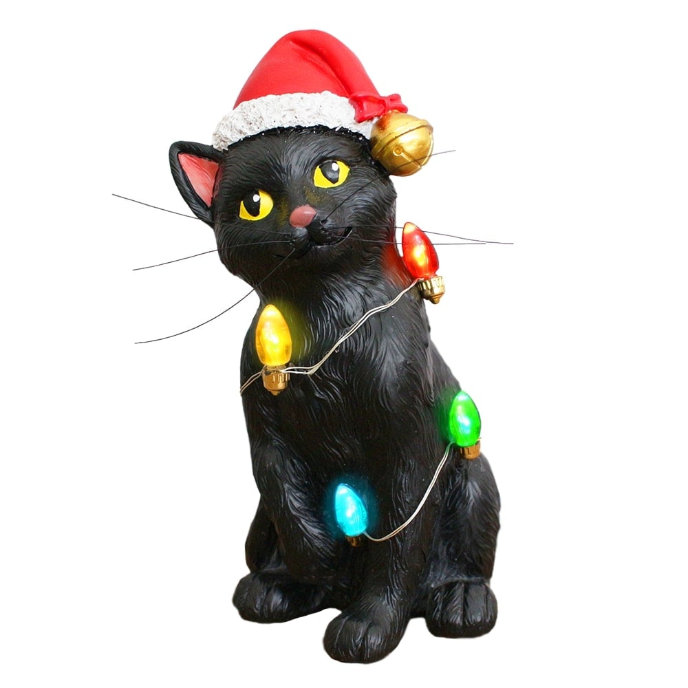 OrnamentallyYou Festive Black Cat with LED Lights Figurine 7-in Cute Home Decor Statue #RSTATUE1052