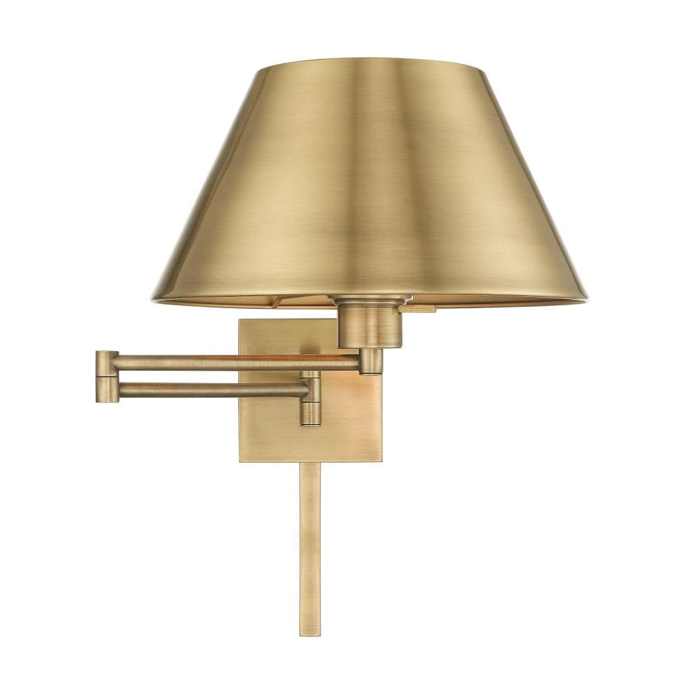 Antique Brass Swing Arm Wall Lamp with Satin Shade