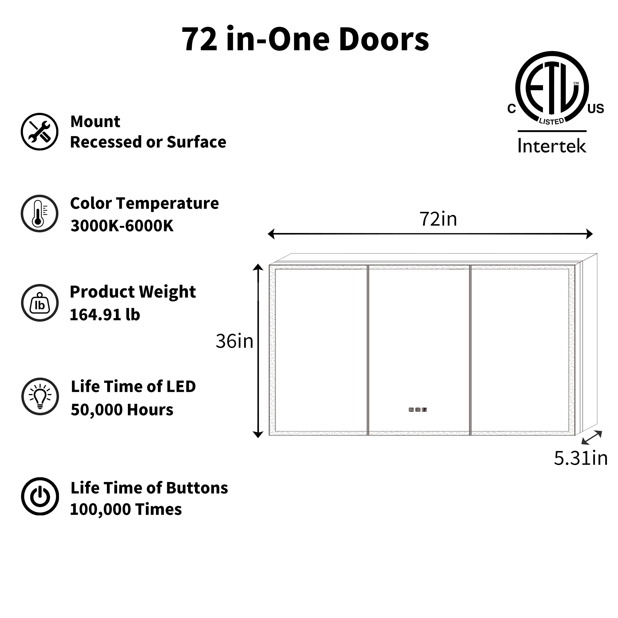 ExBrite EXMC6036V12TX Bathroom-Medicine-Cabinets - View #2