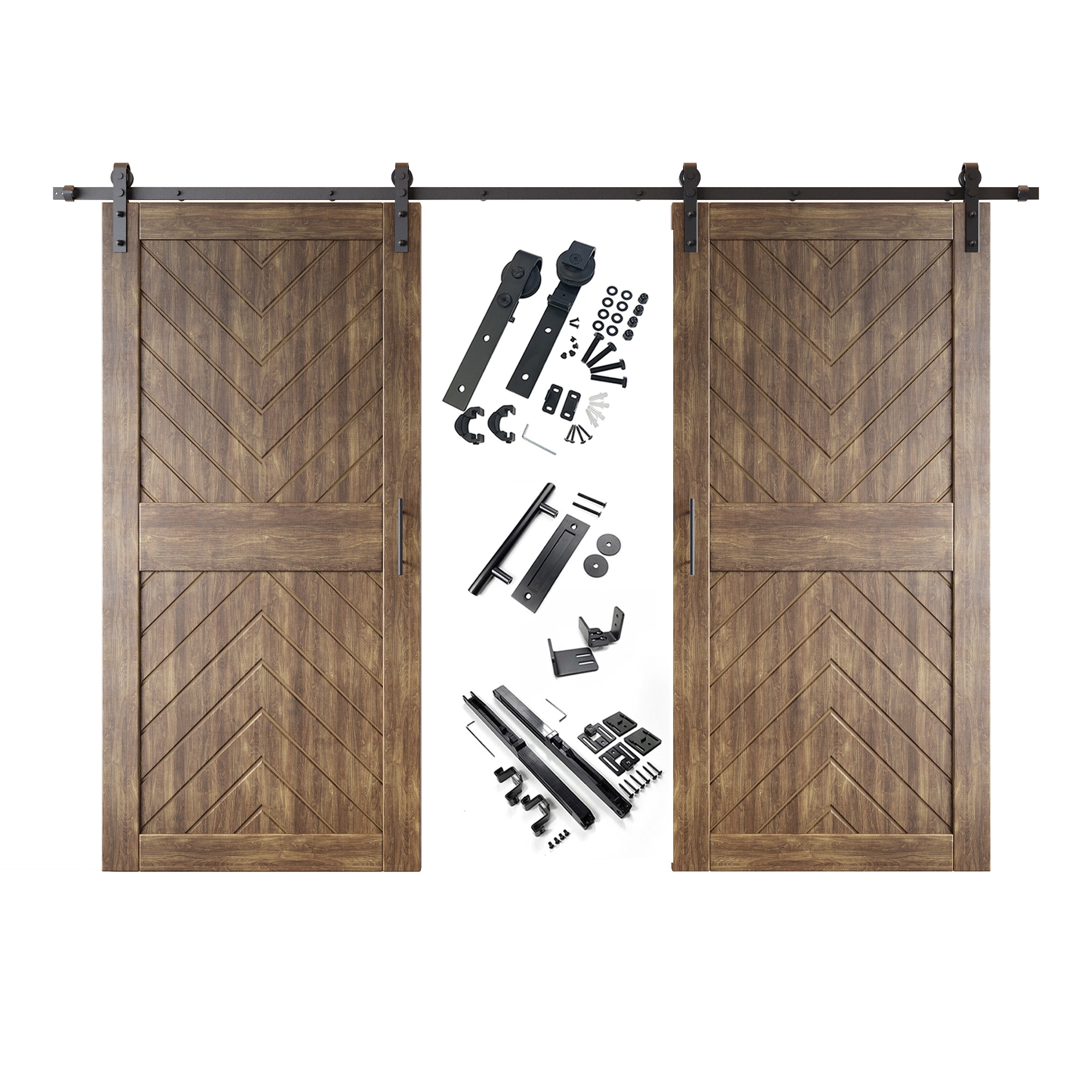 HOMACER YT2H156C-JT4-3684-WA 36-in x 84-in Dark Walnut Herringbone Pine Wood Solid core Double Barn Door (Hardware Included)