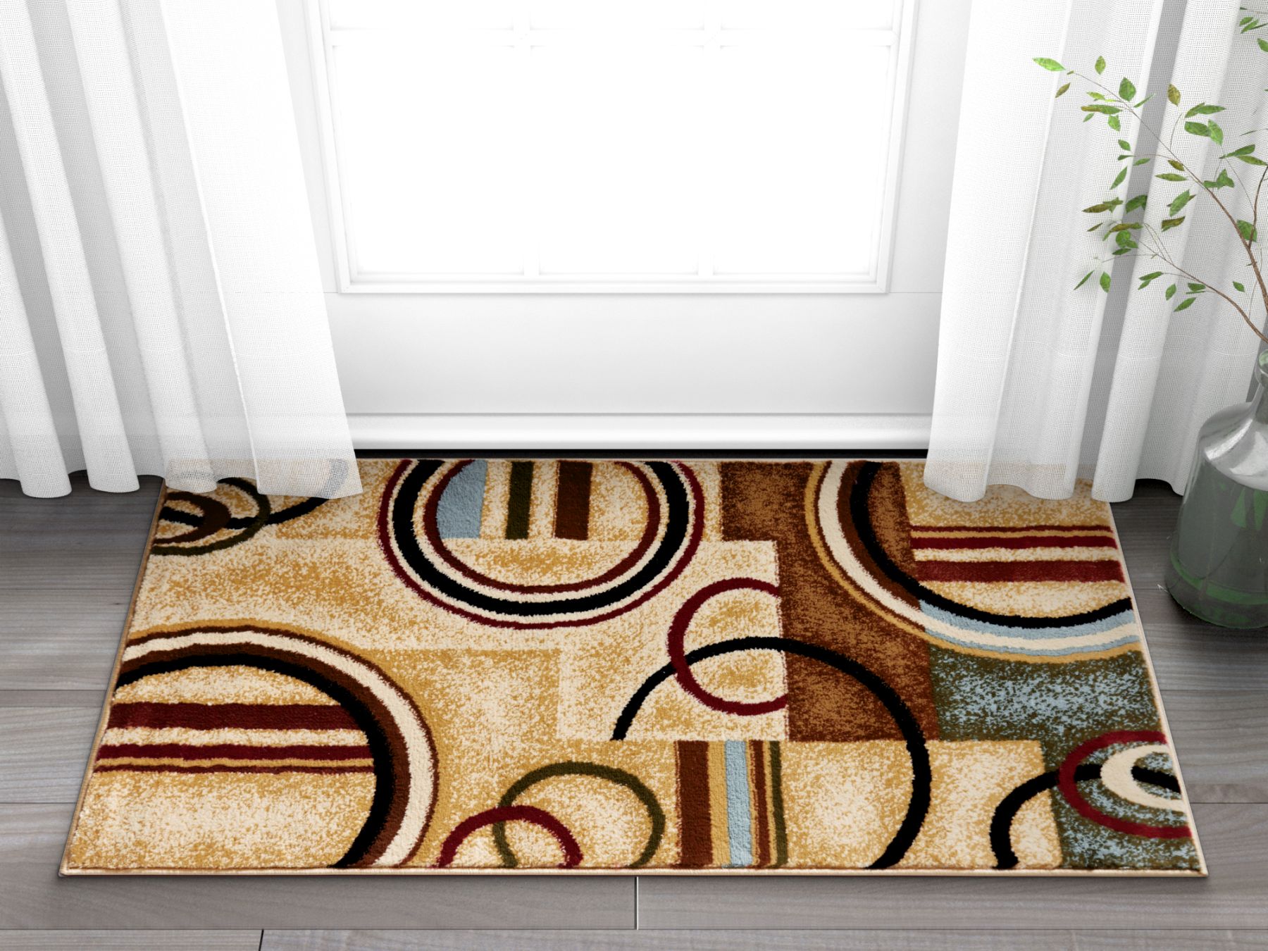 Well Woven 547823 2 x 4 (ft) Loomed Polypropylene Ivory Rectangular Indoor Abstract Mid-Century Modern Area rug