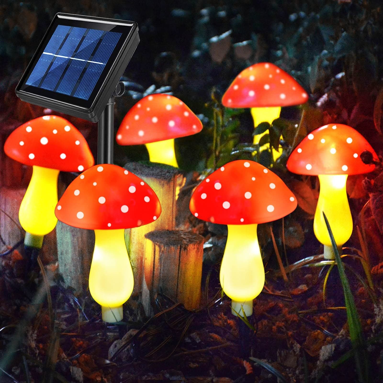 Oyezvary  Solar Mushroom Lights Outdoor Waterproof 8 Modes Red LED Garden Pathway Landscape Yard Decoration Set of 6 Realistic Mushroom Lights