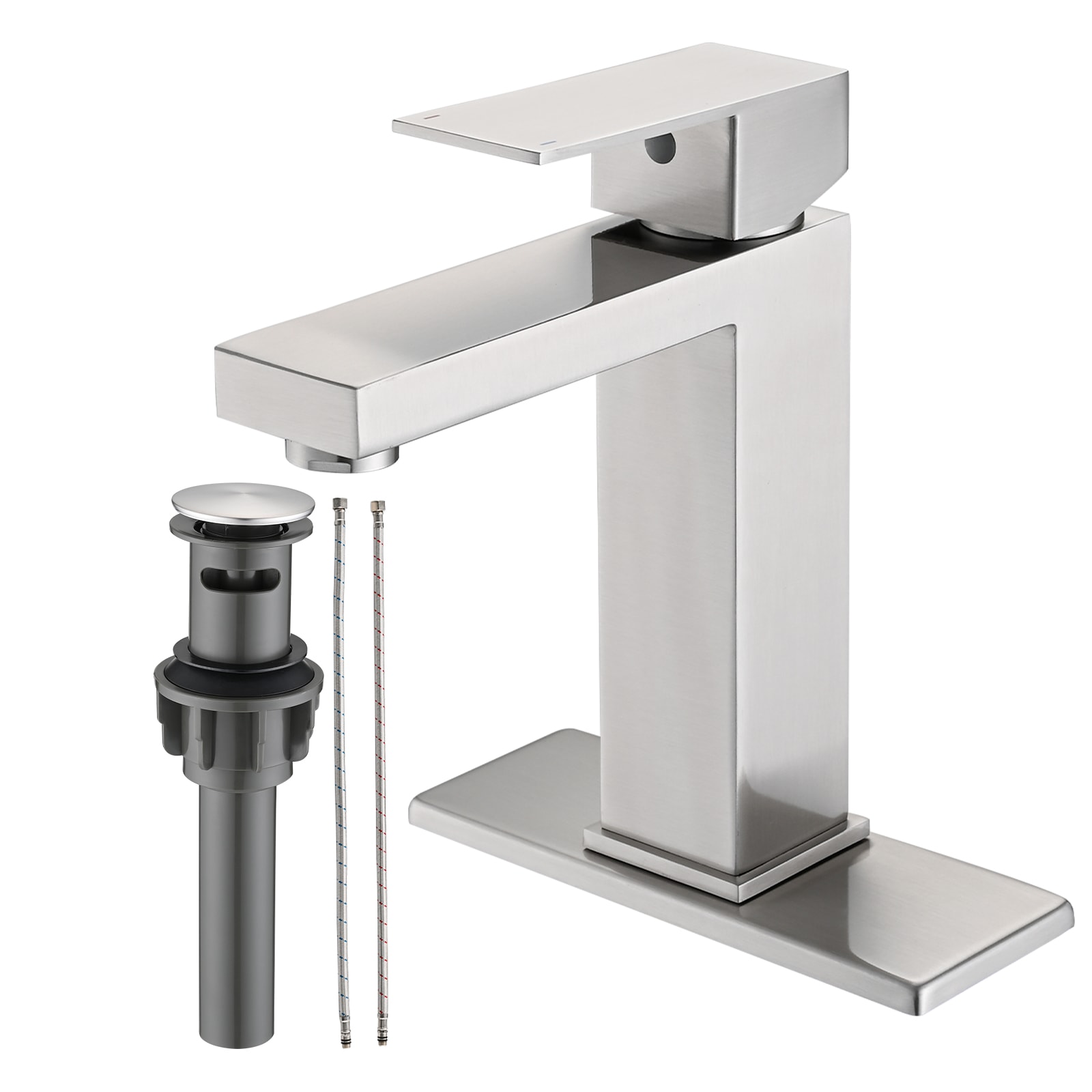 WELLFOR DTG-008BFBN Brushed Nickel Single hole 1-handle High-arc Commercial/Residential Handle Bathroom Sink Faucet with Drain with Deck Plate