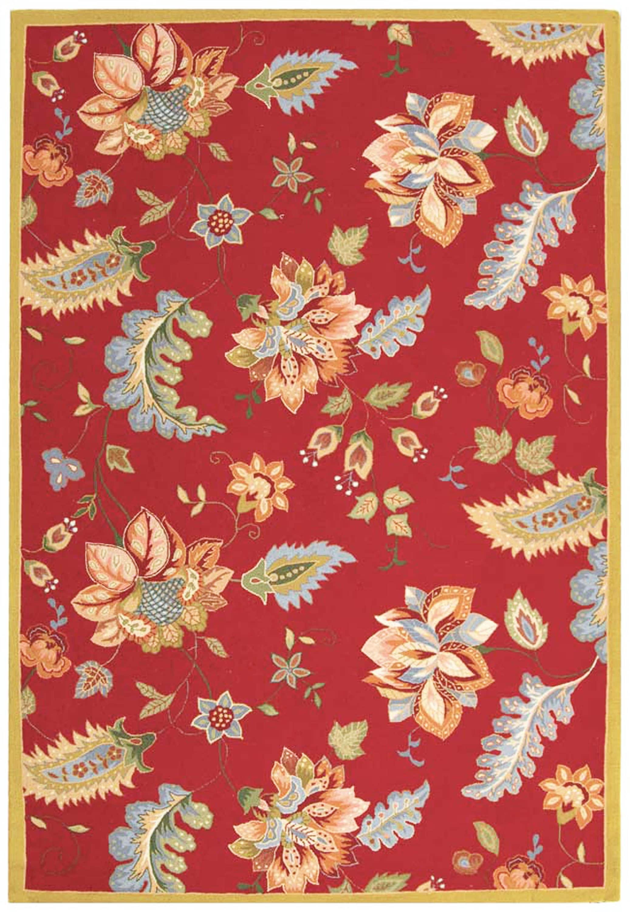 Safavieh HK306C-6 Chelsea Kaua 6 x 9 (ft) Hooked Wool Red Rectangular Indoor Floral/Botanical Area rug