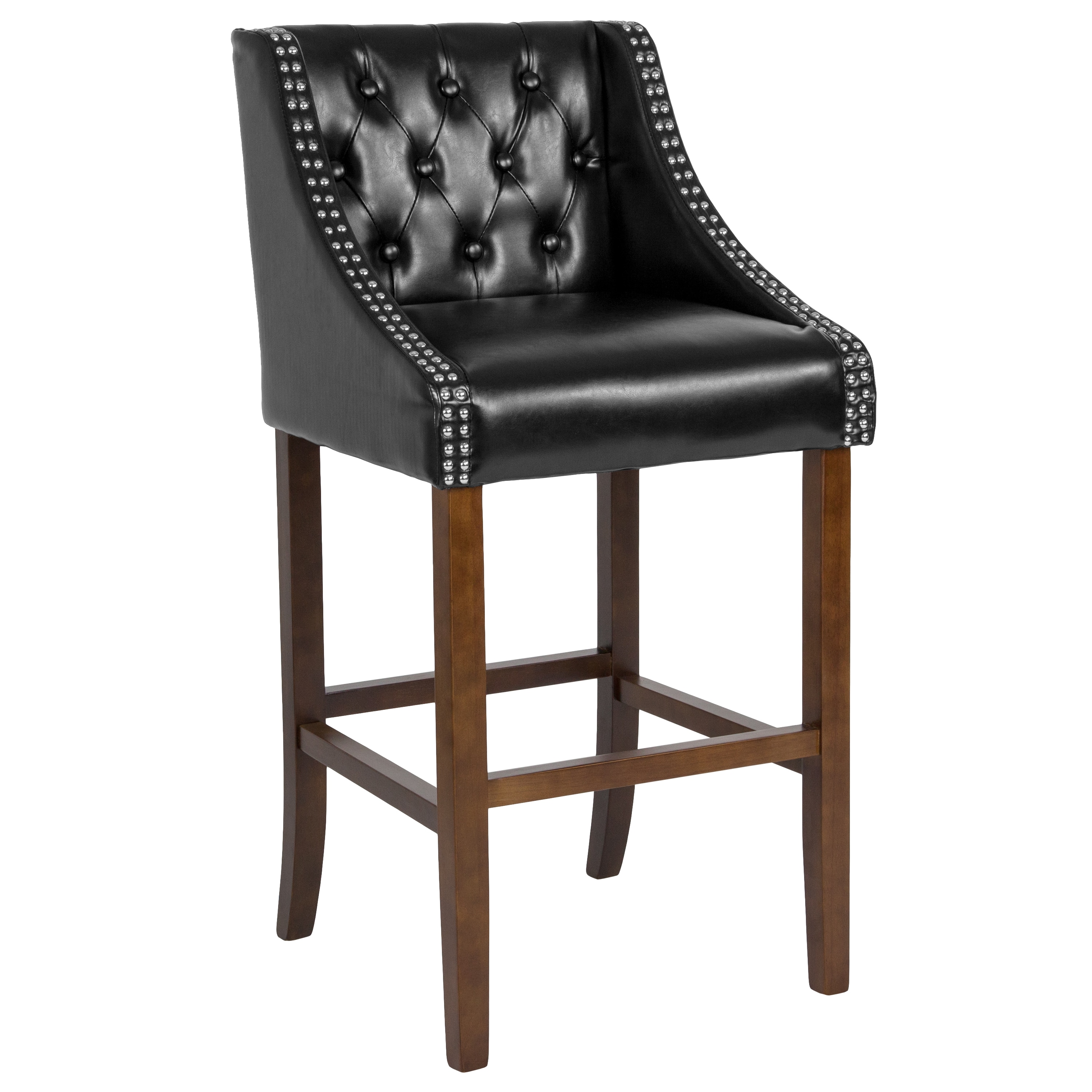 Flash Furniture 889142265122 Carmel Series Black Leather 30.0-in H Bar height Square seat Upholstered Wood Bar Stool with Arms and Back