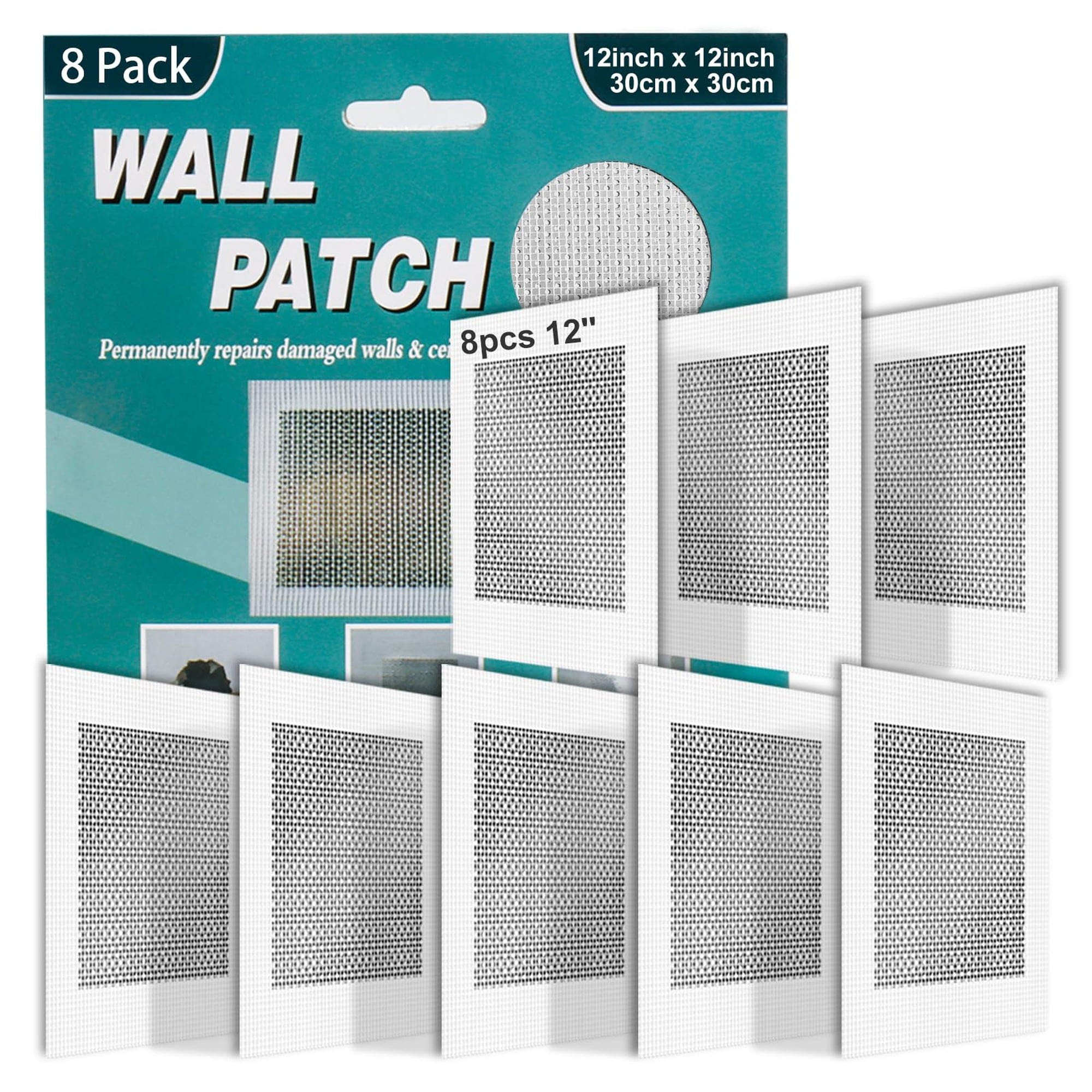 Wudkey 12in 8-Piece Self Adhesive Fiberglass Aluminum Drywall Patch Kit