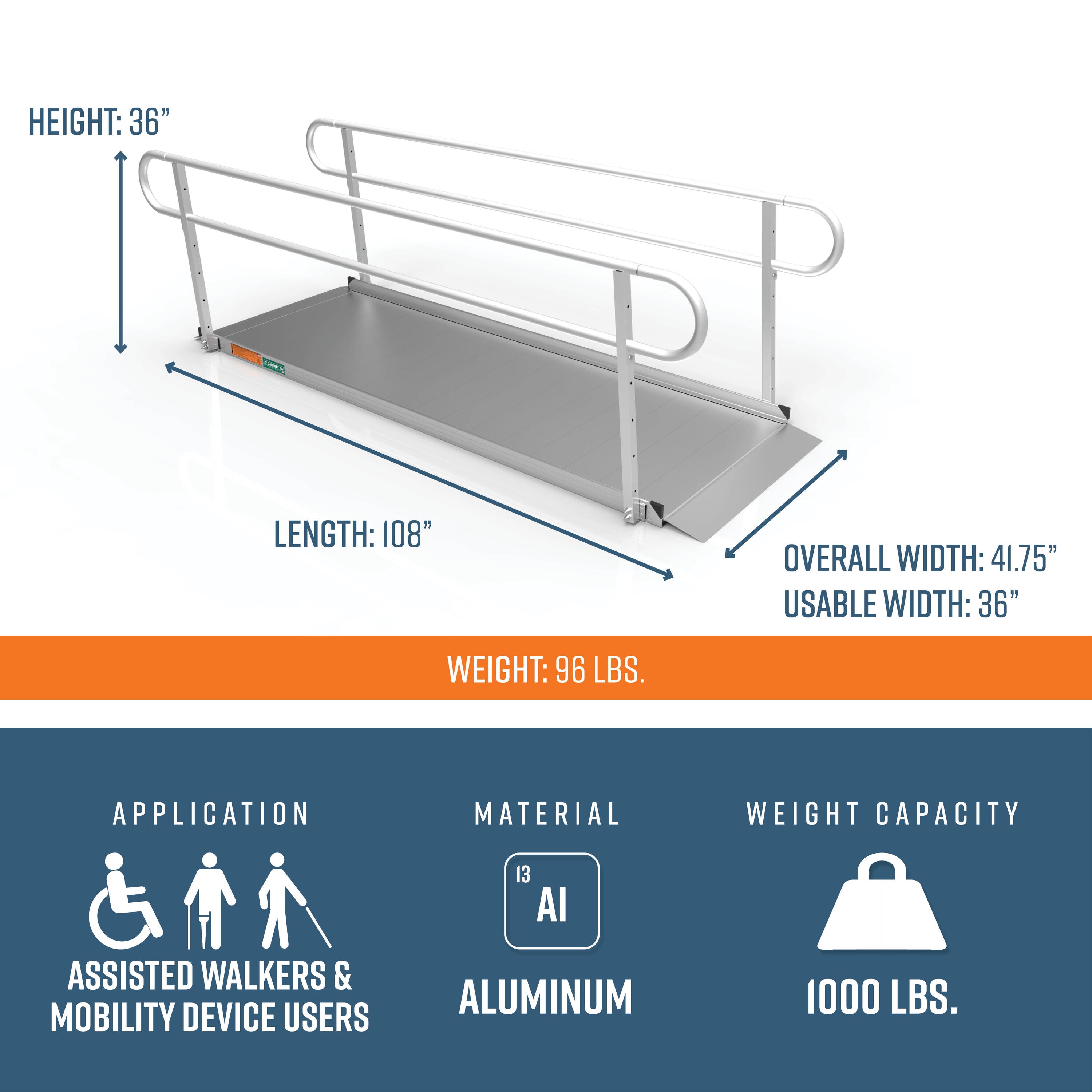 EZ-ACCESS 9-Foot Aluminum Portable Wheelchair Ramp with Handrails