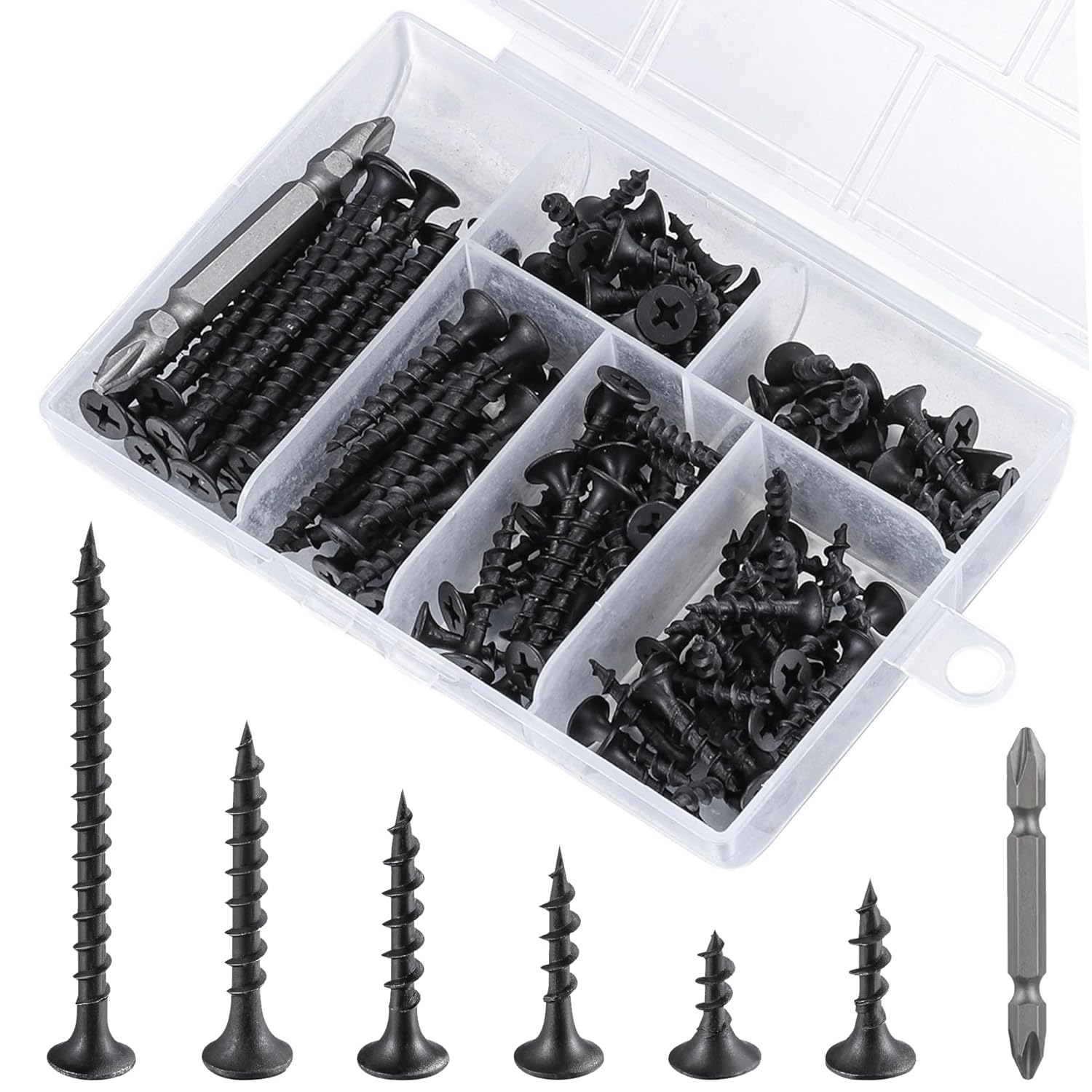 Wensilon  Black Fastener Drywall Screws Kit Phillips with coarse Threaded tip Black Suitable for Drywall Slate Wood