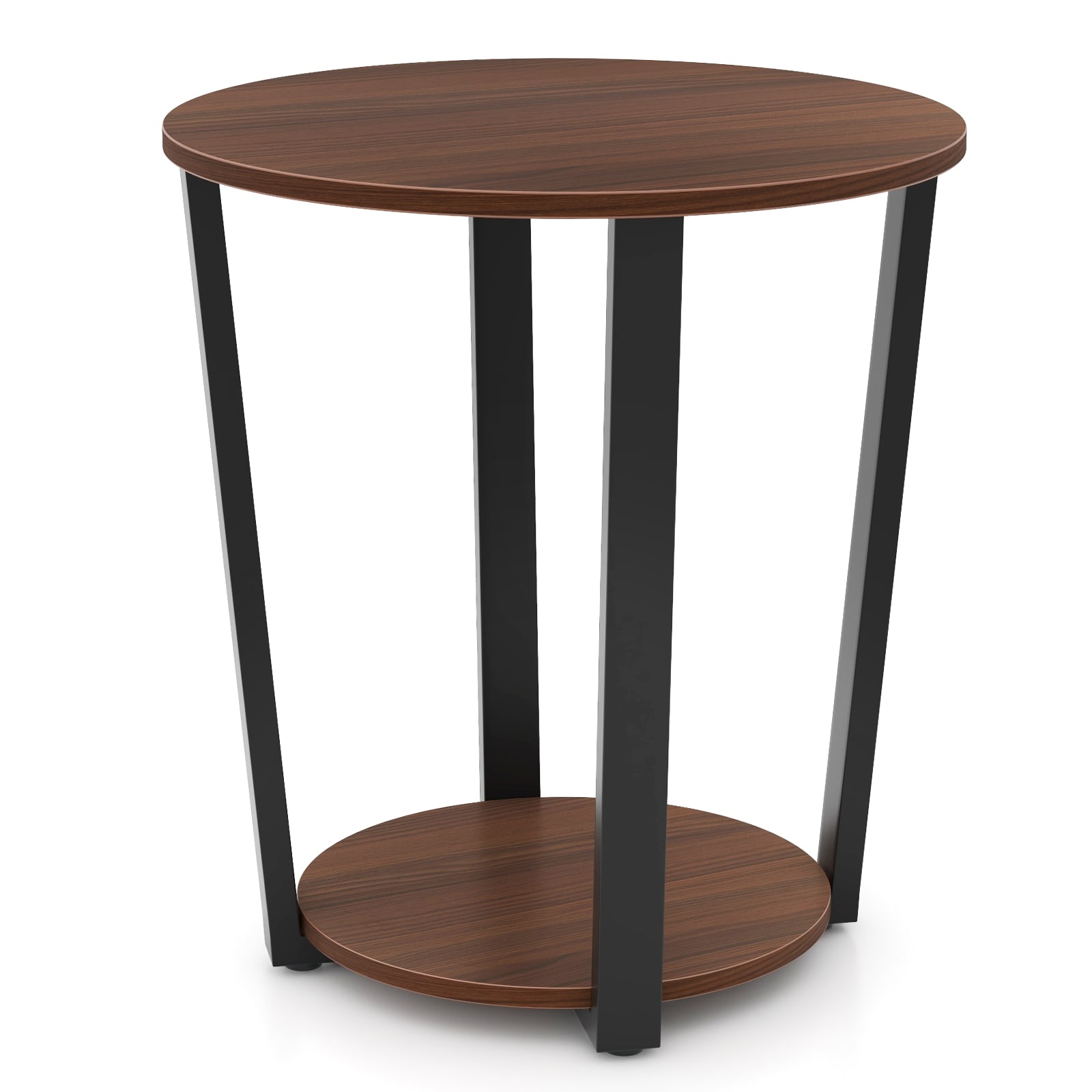 Slickblue D-CO-TW43611VJ 2-Tier Round Side Table - 19.5W x 22.5H Walnut Finish Engineered Wood and Metal Round Industrial End Table With Shelf for Living Room or Bedroom