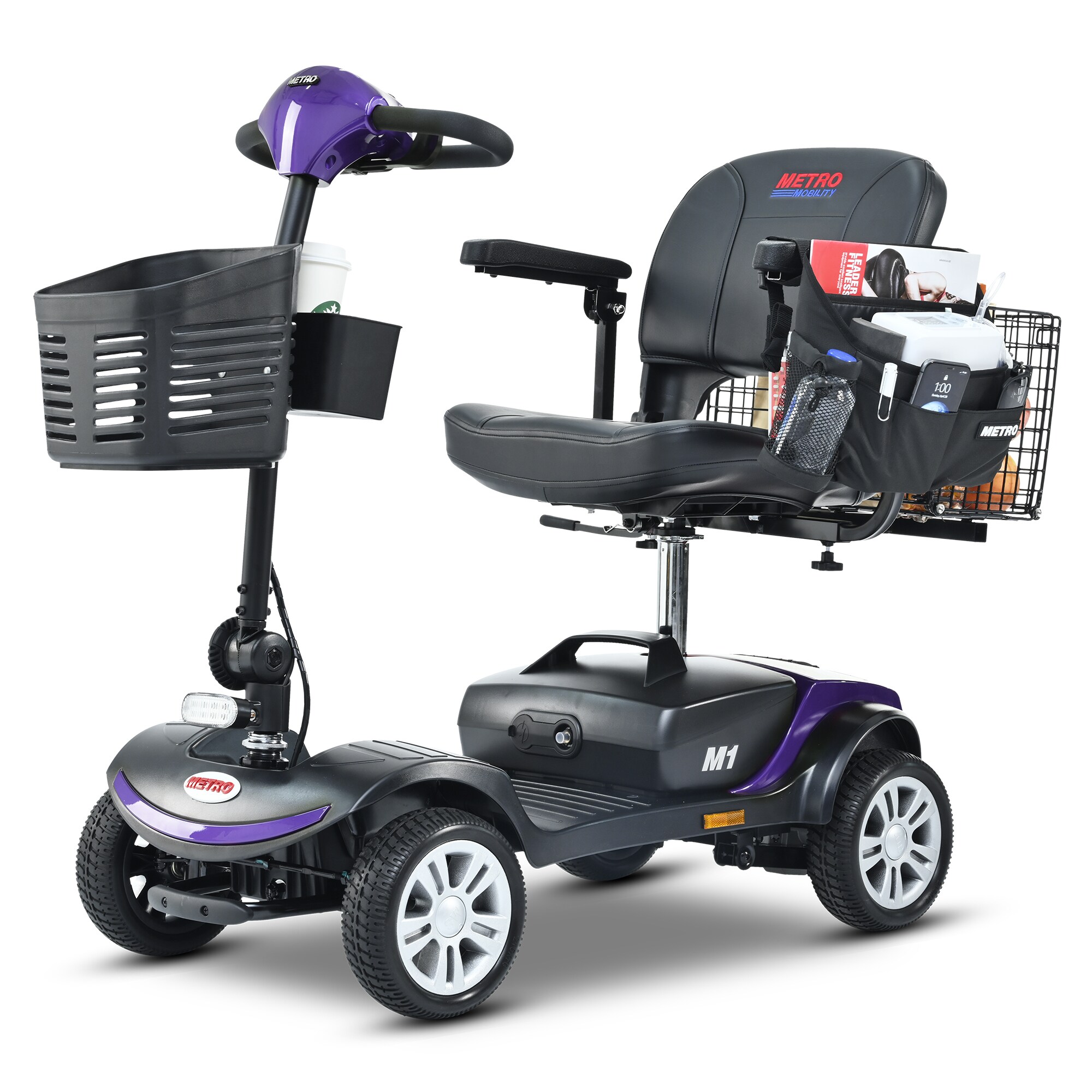 Flynama Four Wheels Compact Travel Mobility Scooter with 300w Motor- Purple #L-P179505
