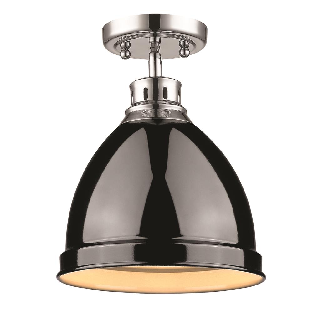 Golden Lighting 3602-FM CH-BK Duncan 1 -Light 8.88-in Polished Chrome Flush Mount Light