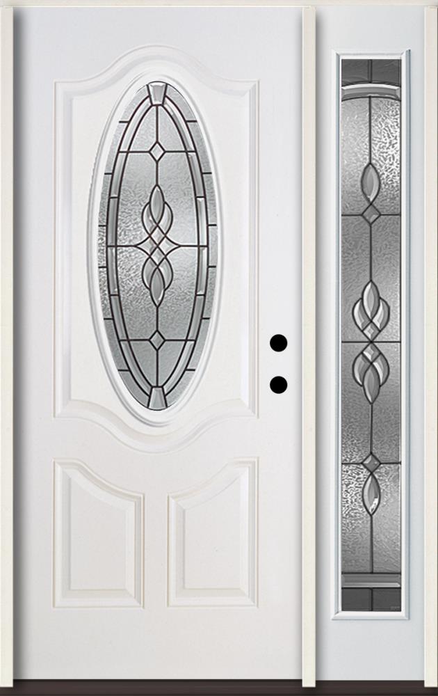 RELIABILT LO911222 Hampton 48-in x 80-in x 4-9/16-in Fiberglass Oval lite Left-hand inswing Modern White Painted Prehung Front Door with Left Sidelight Insulating core