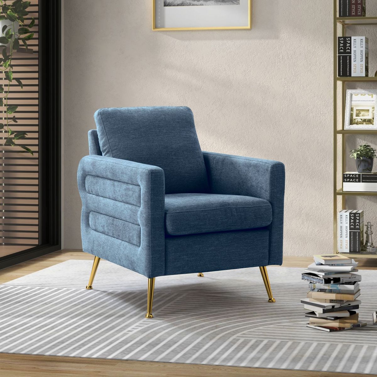 JASMODER W113777536 Modern Navy Linen Accent Chair