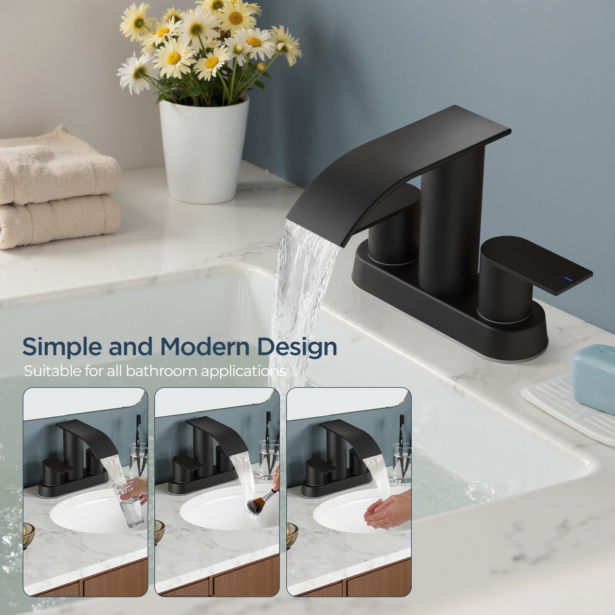 androme Eden Matte Black 4-in centerset 2-handle Low-arc Residential ...