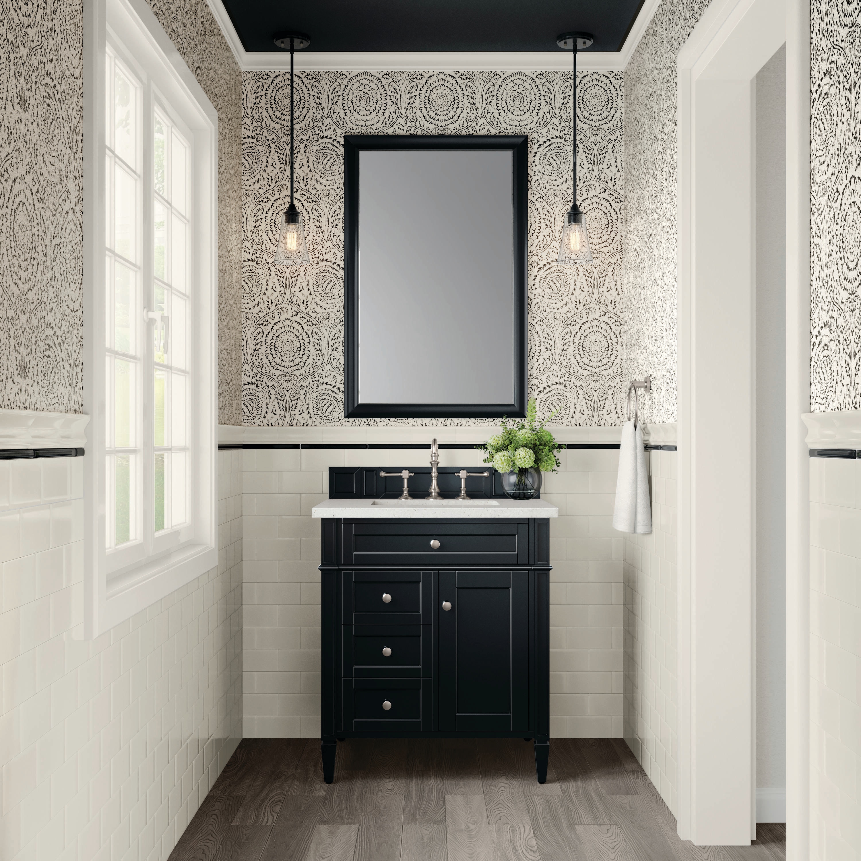 Brittany 30" Black Onyx Poplar Bathroom Vanity with Quartz Top