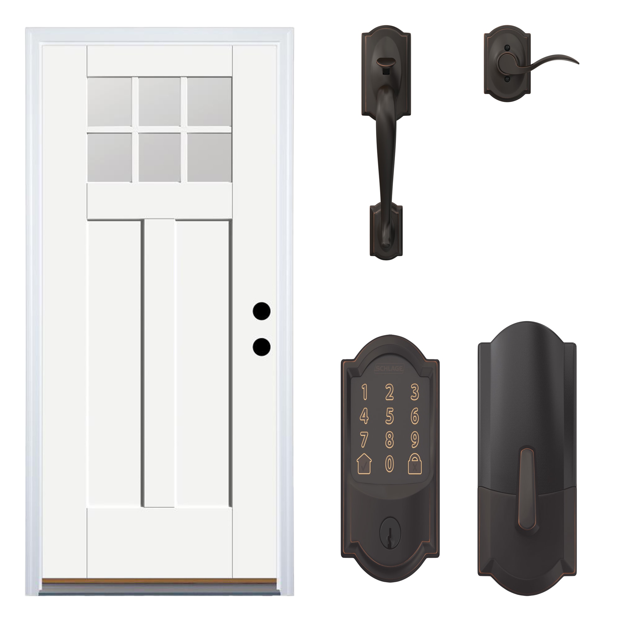 Therma-Tru Benchmark Doors Craftsman Front Door 36-in x 80-in with Schlage Encode Camelot Aged Bronze Smart Lock with Handleset