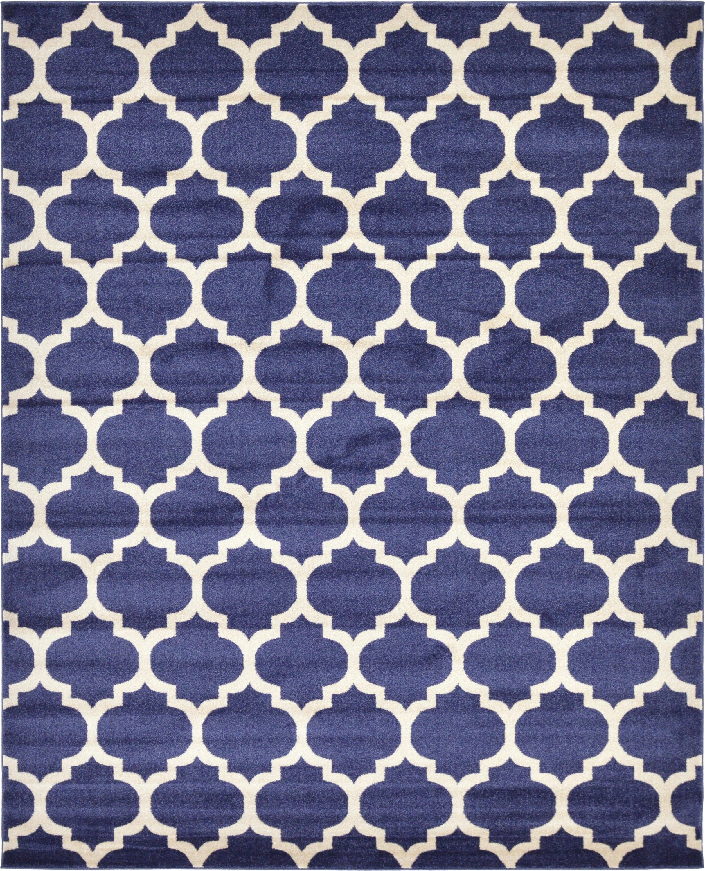 Unique Loom 3128493 Philadelphia Trellis 8 x 10 (ft) Loomed Polypropylene Navy Blue/Beige Rectangular Indoor Geometric Industrial Area rug