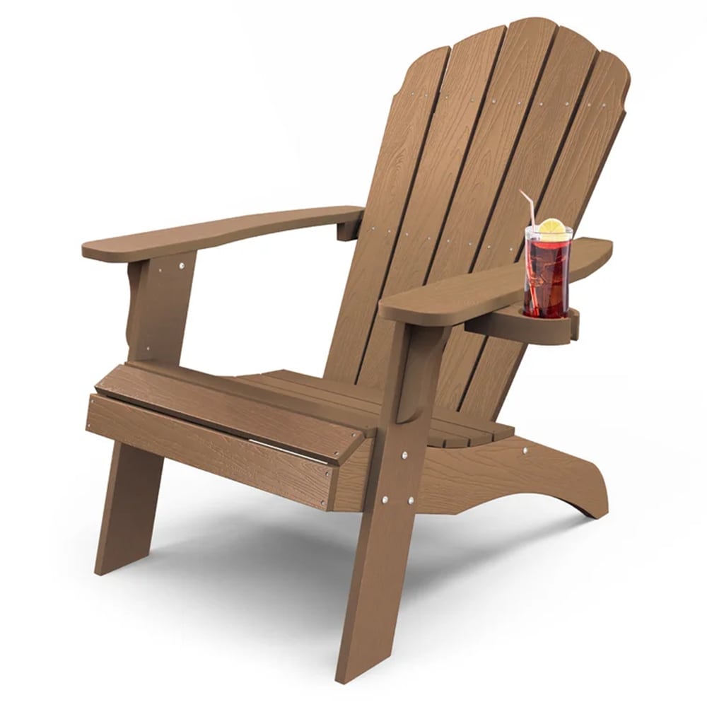 WINSOON YZ6005 Teak Oversize Adirondack Chair Teak Plastic Frame Stationary Adirondack Chair with Brown Slat Seat