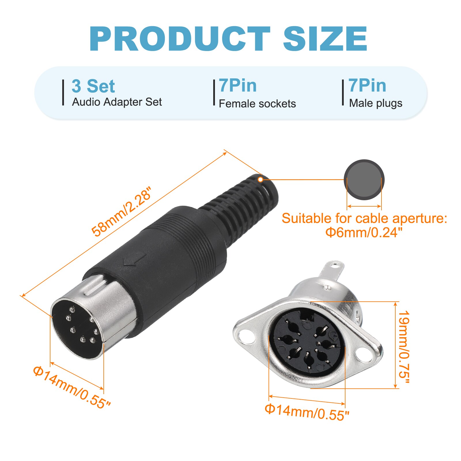 Unique Bargains 7-Pin DIN Male Plug Connector + Female Adapter Recessed ...