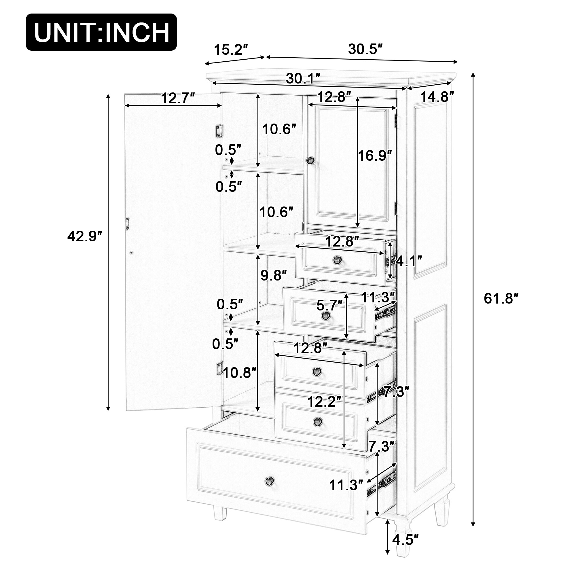 Hrinhom BA08-WHITE Linen-Cabinets - View #9
