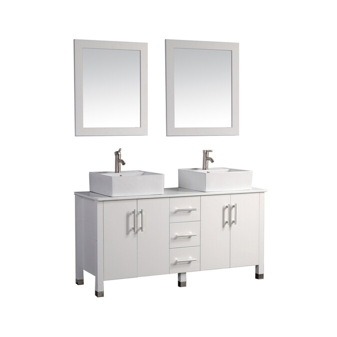 White Double Sink Bathroom Vanity With, Double Vessel Sink Vanity Top